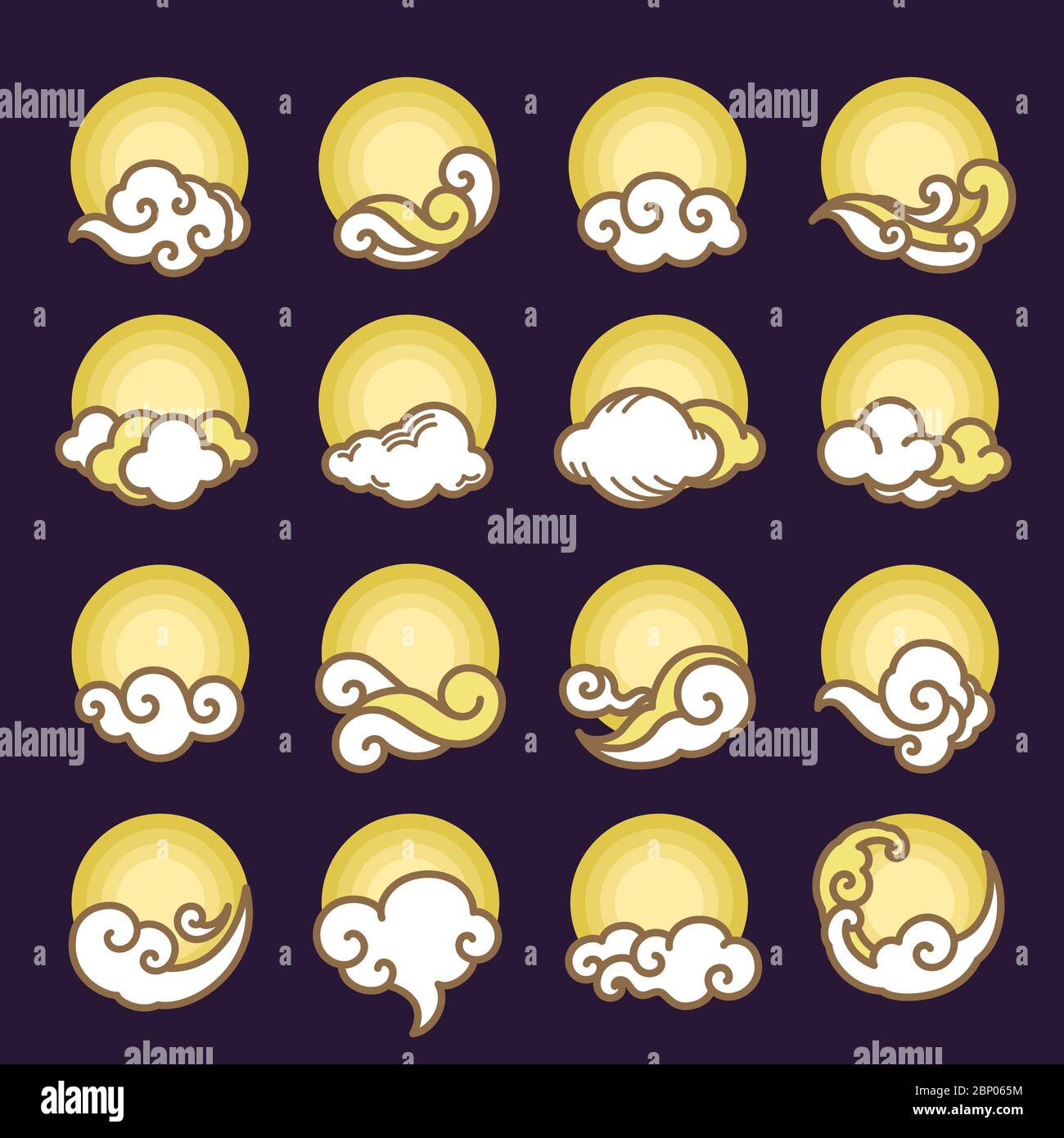 Full moon with the cloud icons vector set. Oriental and modern clouds with  moon night logo template Stock Vector Image & Art - Alamy