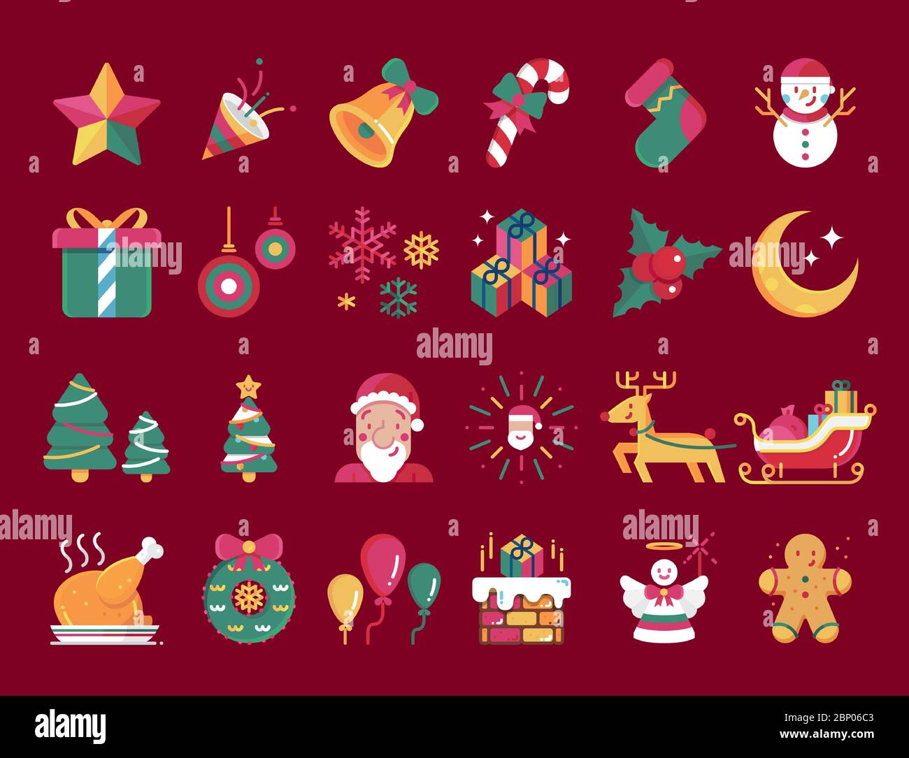 Merry christmas flat design vector icons set. Stock Vector
