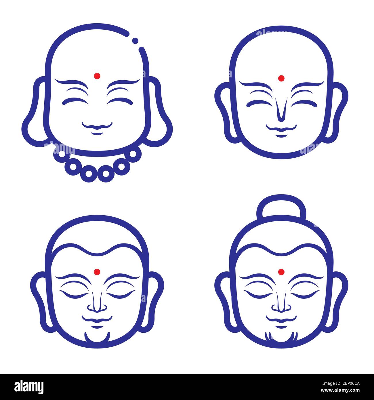 Buddha and monk face vector illustration. A smiling monks face for logo or icon template design. Thai,Chinese and asia buddha face. Stock Vector