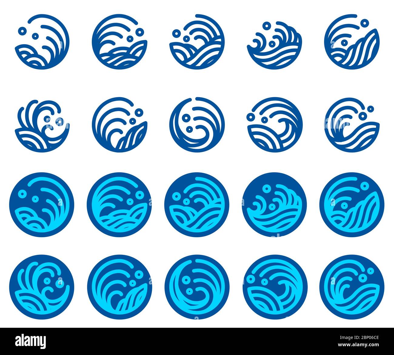 Set of water wave logo design vector. Modern and traditional sea wave style. Single line style. Stock Vector