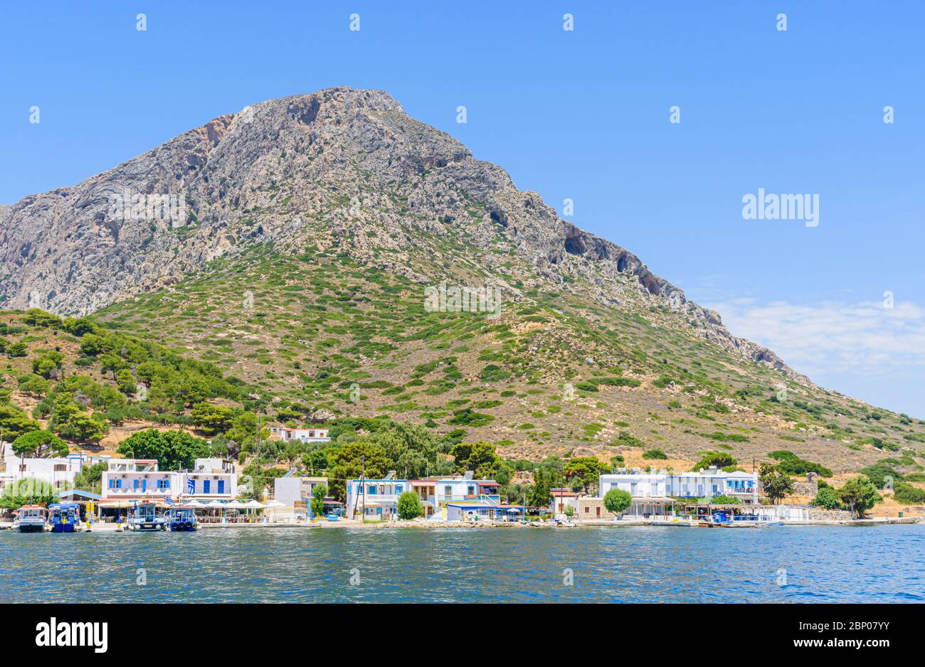 Views of the small port town of Telendos Island, Kalymnos, Dodecanese, Greece Stock Photo