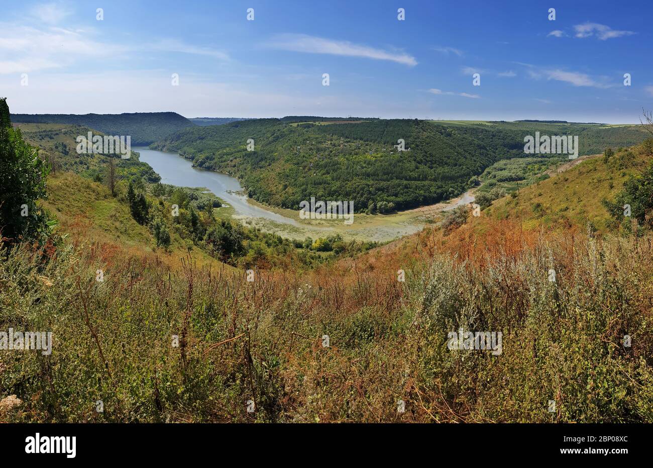 Beatuful nature landscape near Kitaygorod outcrop. The most perfect outcrop of Silurian and Devonian stratum relating to the period of Palaeozoic. Tra Stock Photo