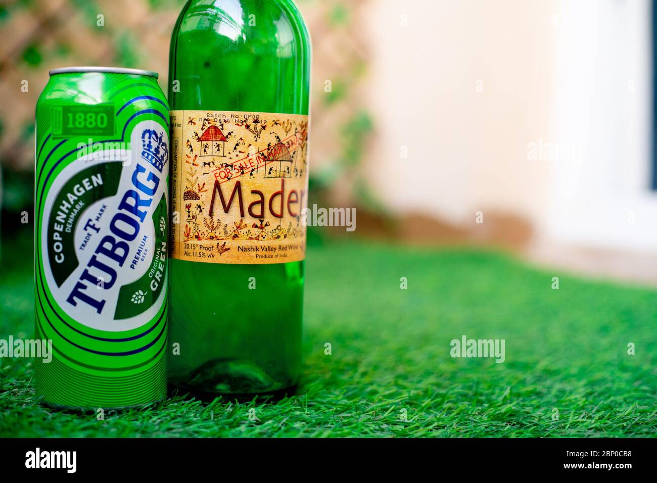 Bottle Of Alcohol Liquor Wine Beer Placed On Grass In Home Garden Showing Home Picnic With Home Delivered Alcohol In Coronavirus Pandemic Stock Photo Alamy