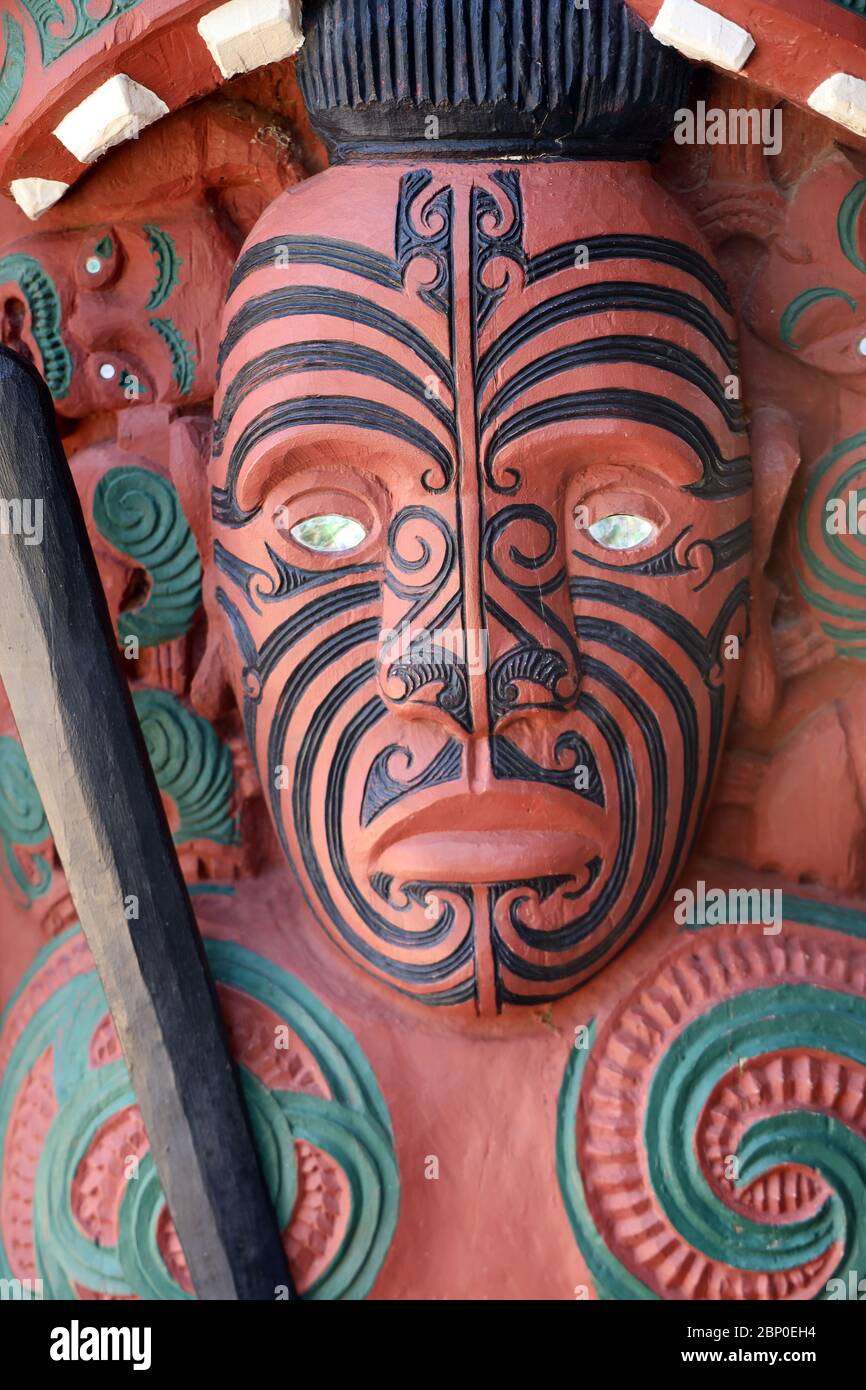 Tihori ancester ( Ngati Awa) . Maori carving on ceremonial war boat
