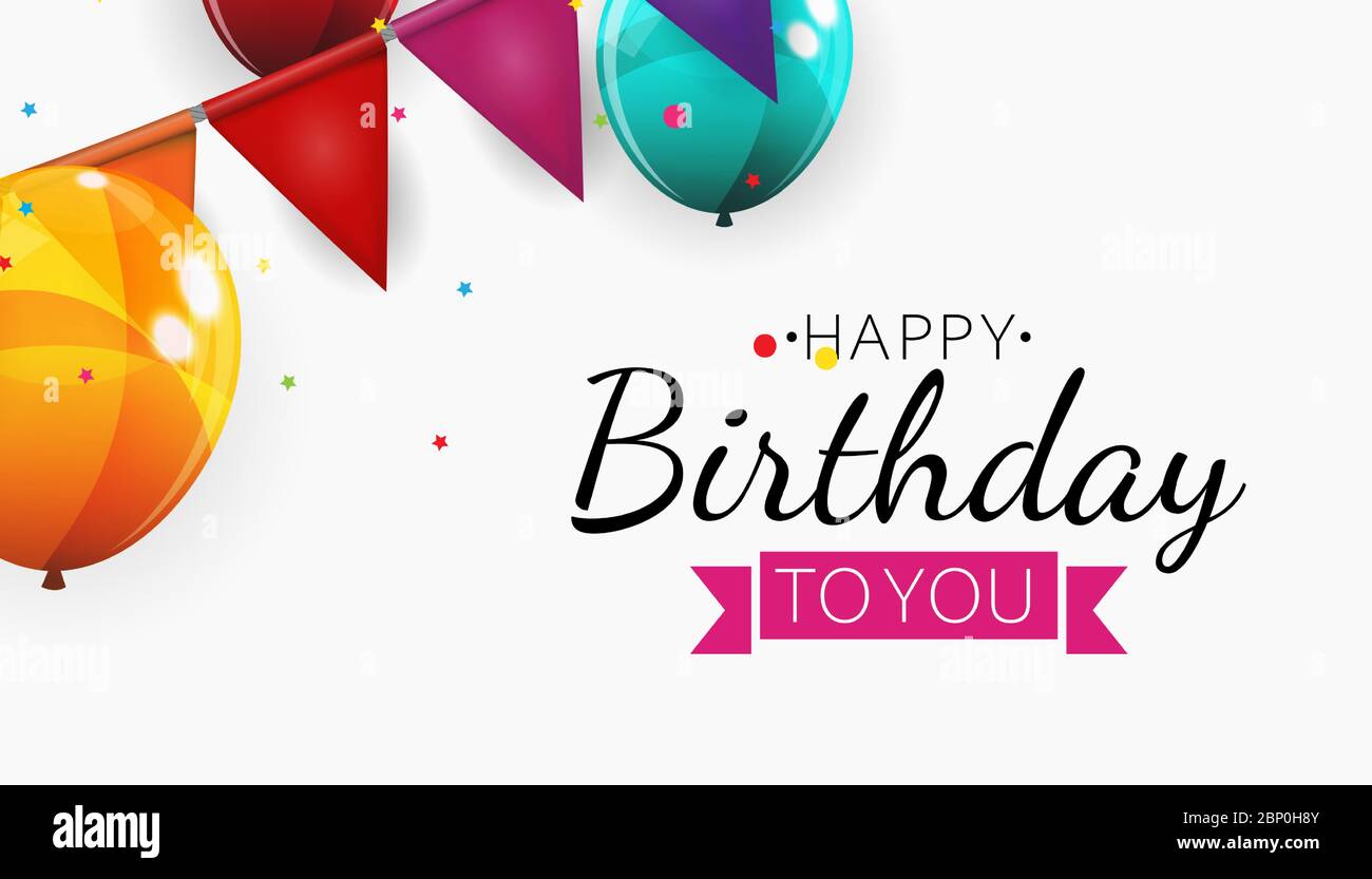 Color Glossy Happy Birthday Balloons Banner Background Vector ...