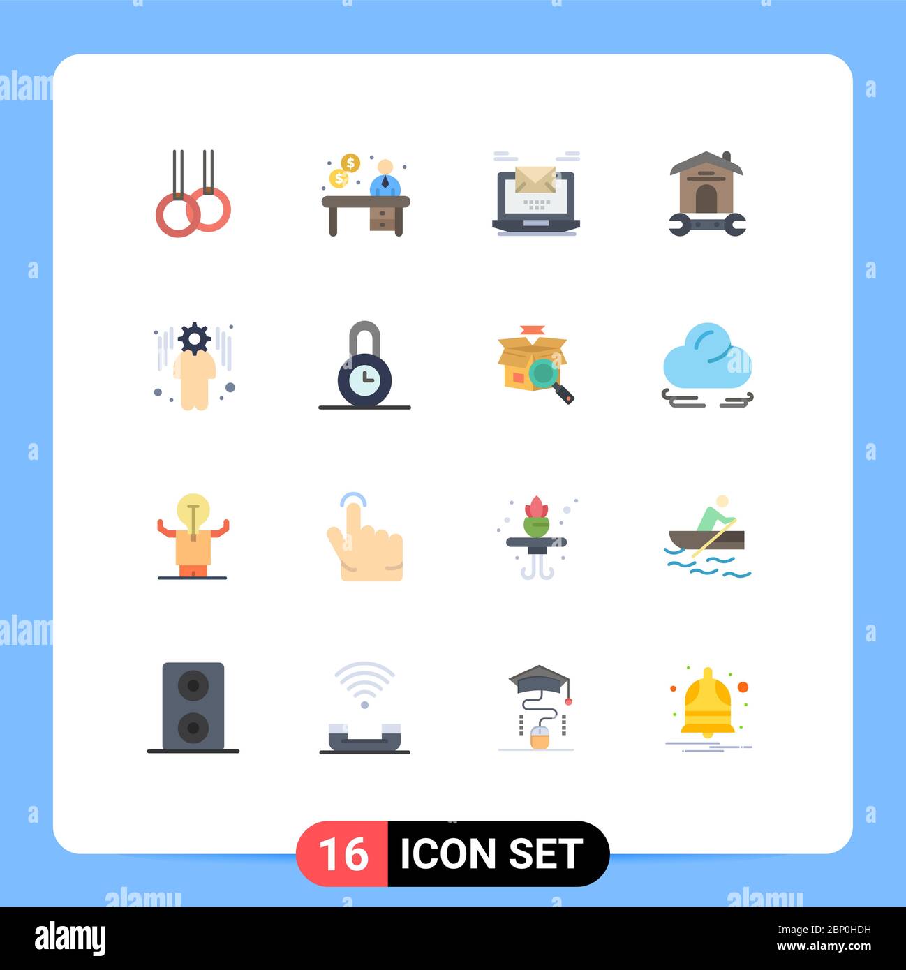 Universal Icon Symbols Group of 16 Modern Flat Colors of business, tool, laptop, repair, house Editable Pack of Creative Vector Design Elements Stock Vector