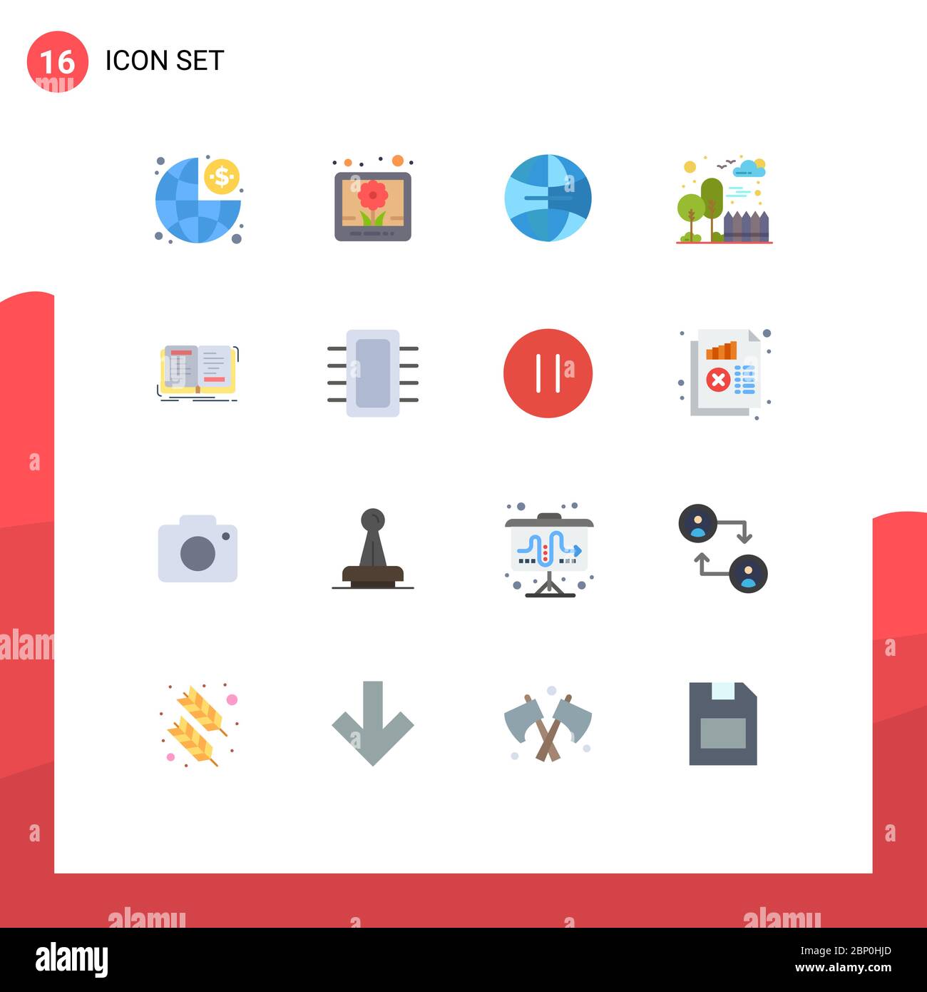 Set of 16 Modern UI Icons Symbols Signs for writing, novel, globe, book ...