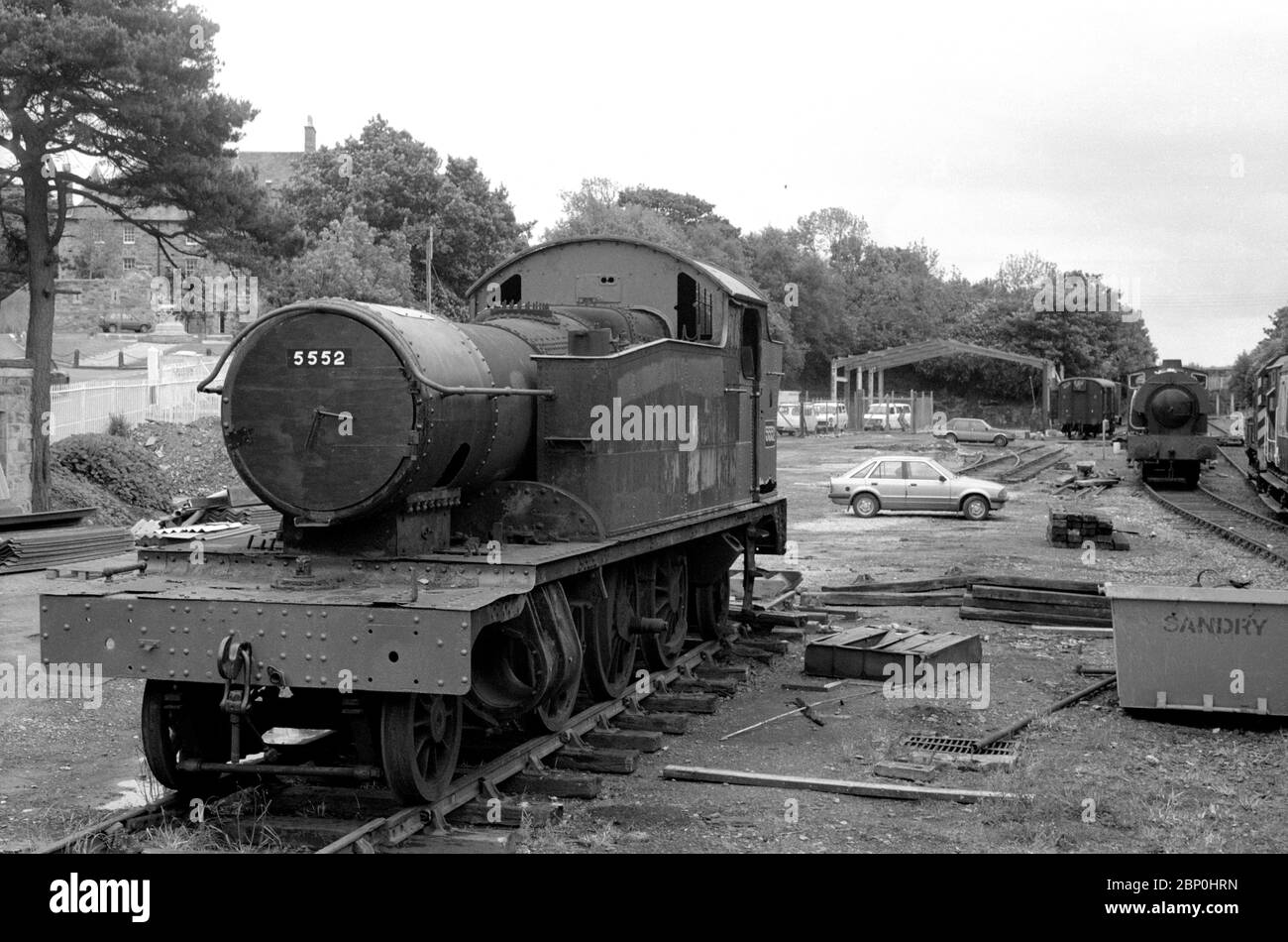 GWR Prairie tank steam locomotive No 5552 before restoration at Bodmin, Cornwall, England, UK. 8th June 1987. Stock Photo