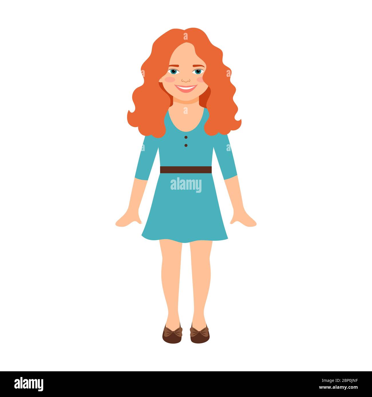 Redhead girl in a blue dress isolated vector illustration on white ...