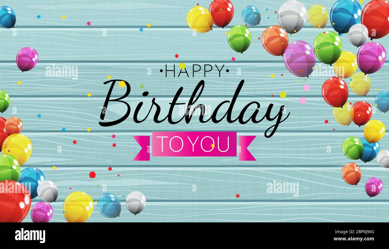 Color Glossy Happy Birthday Balloons Banner Background Vector ...