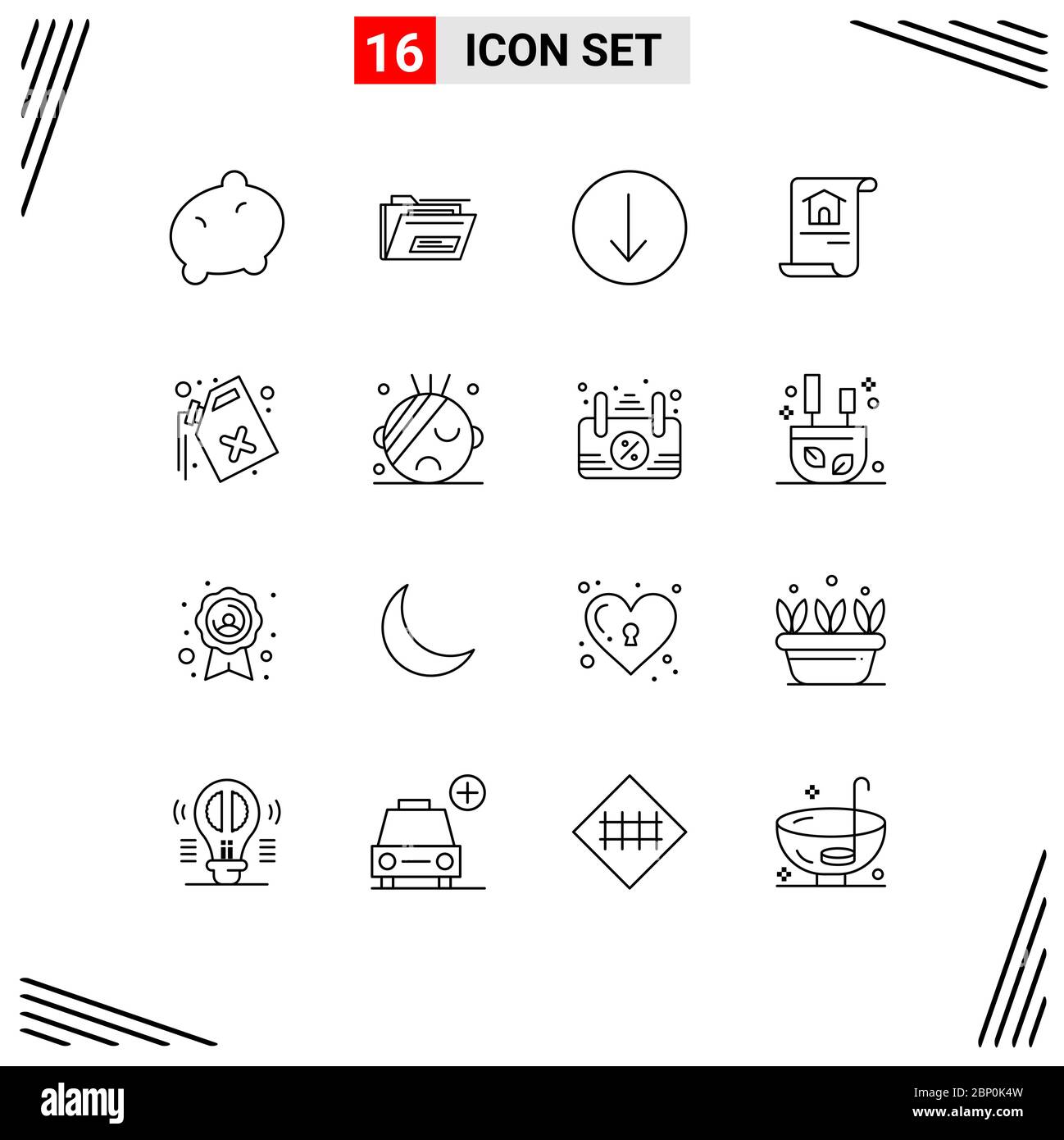 User Interface Pack of 16 Basic Outlines of waste, gas, symbol, can, home Editable Vector Design Elements Stock Vector