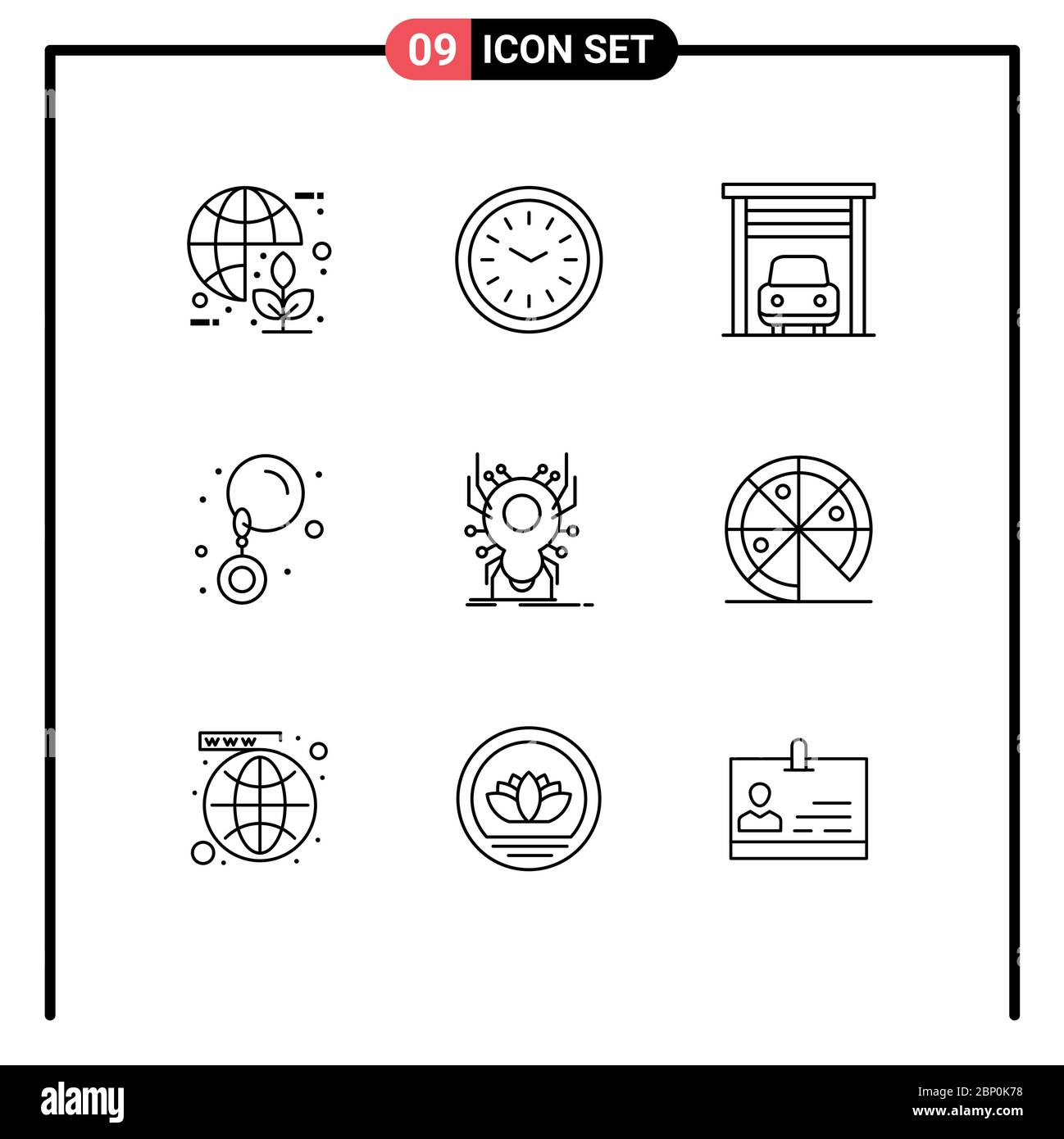 Pictogram Set of 9 Simple Outlines of insect, jewelry, time, earrings, transport Editable Vector Design Elements Stock Vector