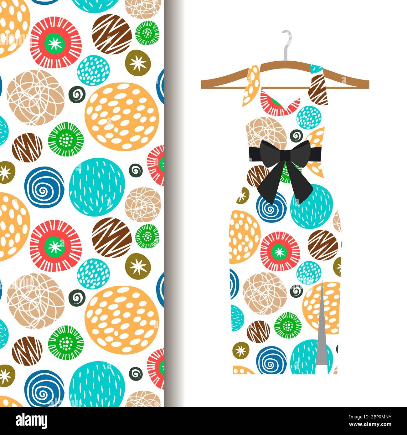 Women dress fabric pattern design on a hanger with polka dots. Vector illustration Stock Vector