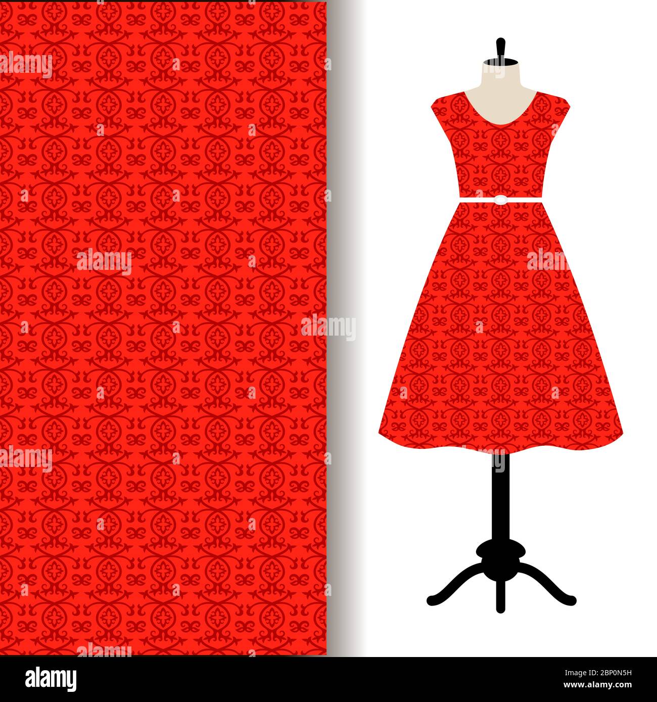 Womens dress fabric pattern design with red traditional arabic pattern, Vector illustration Stock Vector