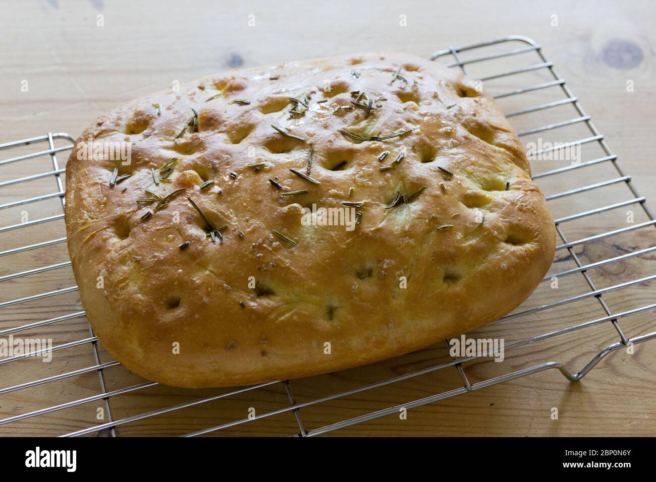 Focaccia  Bread on a cooling rack Stock Photo