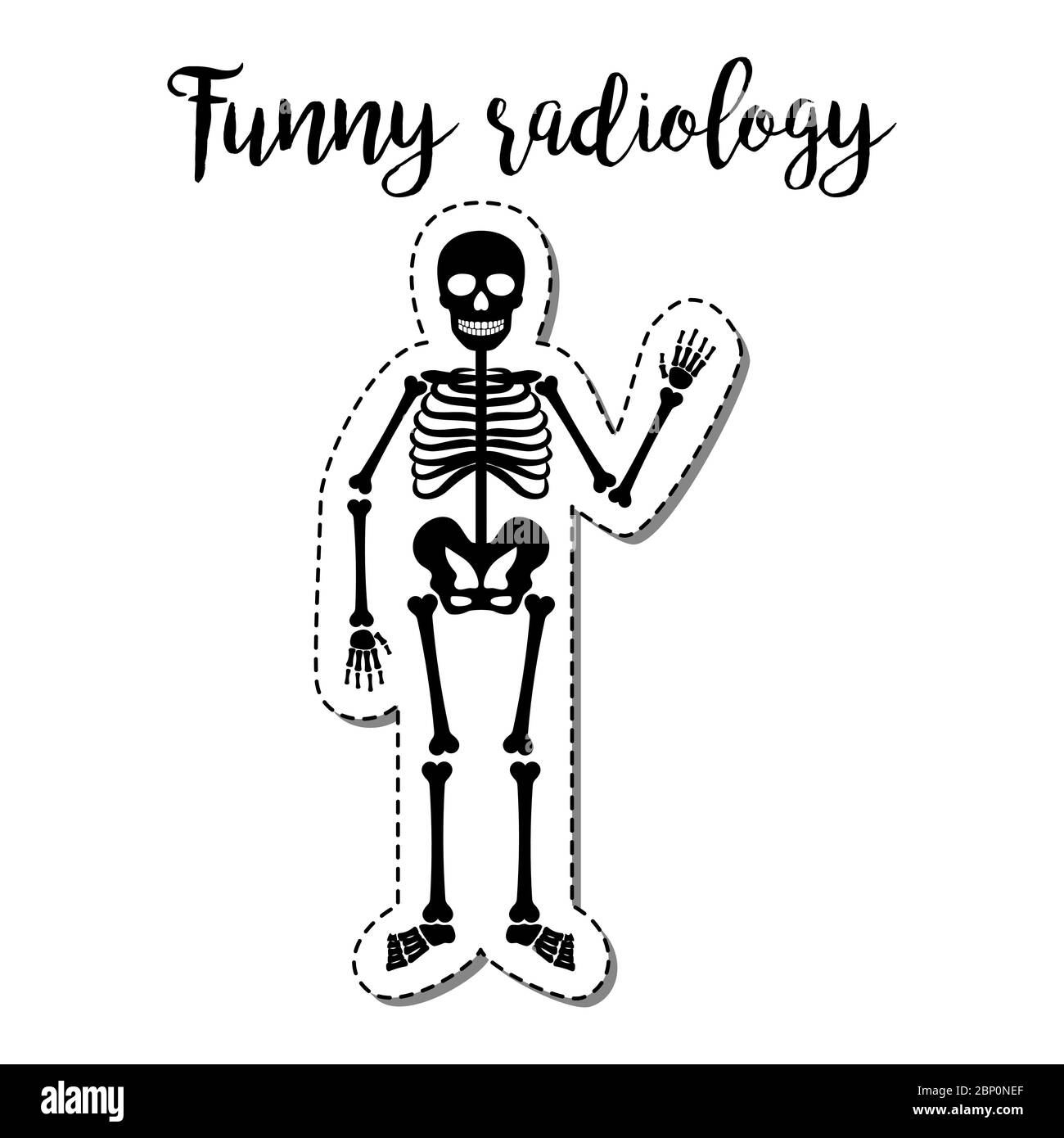 Fashion patch element with quote, Funny radiology and skeleton vector illustraion Stock Vector