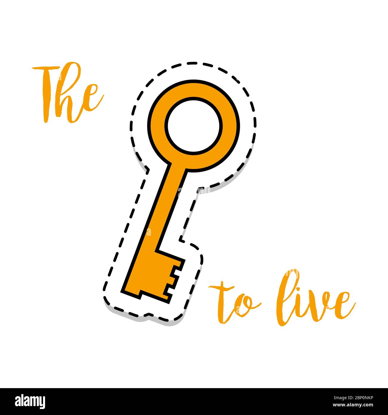 Fashion patch element with quote, The key to live, with key badge. Vector illustration Stock Vector
