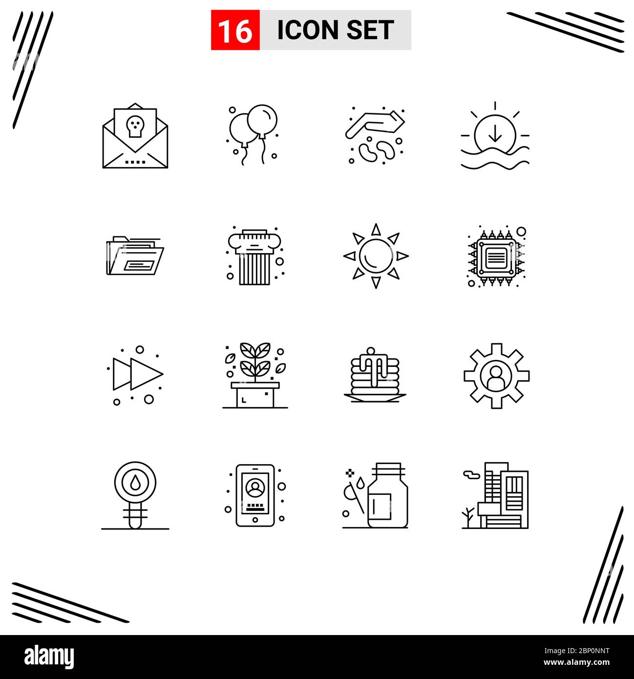 Modern Set of 16 Outlines and symbols such as file, weather, agriculture, sunset, growth Editable Vector Design Elements Stock Vector