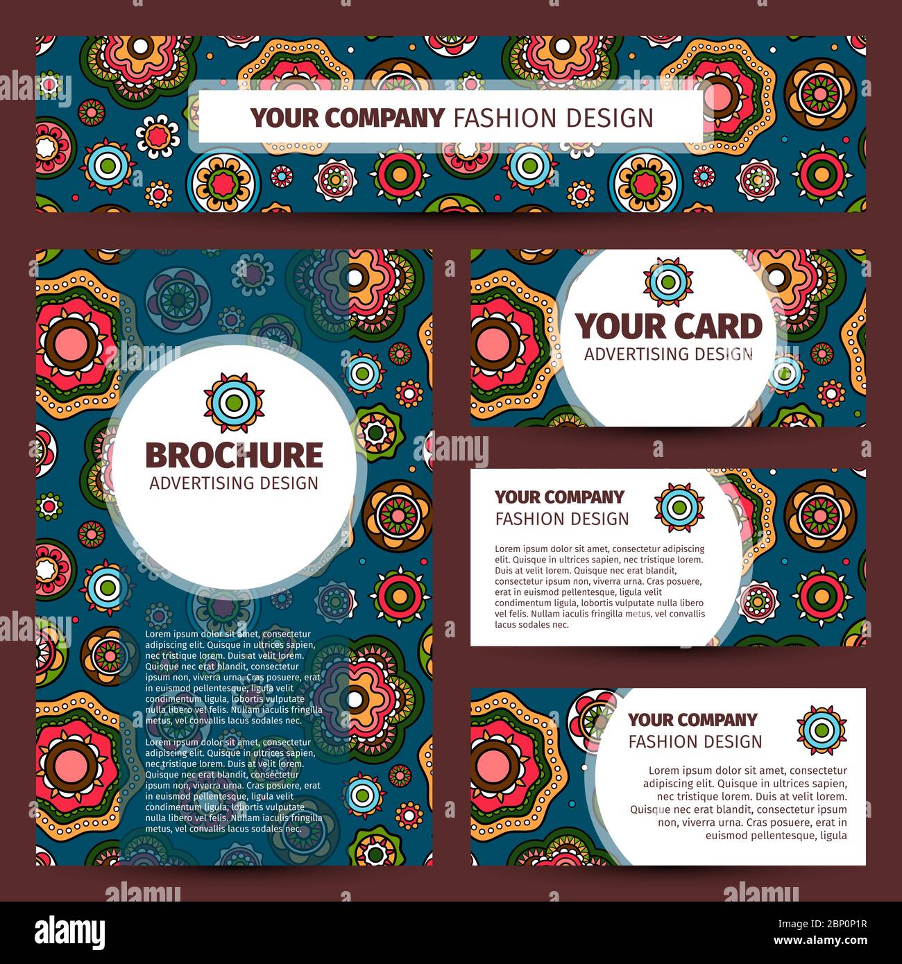 Corporate identity design with colorfull indian pattern, vector illustration Stock Vector
