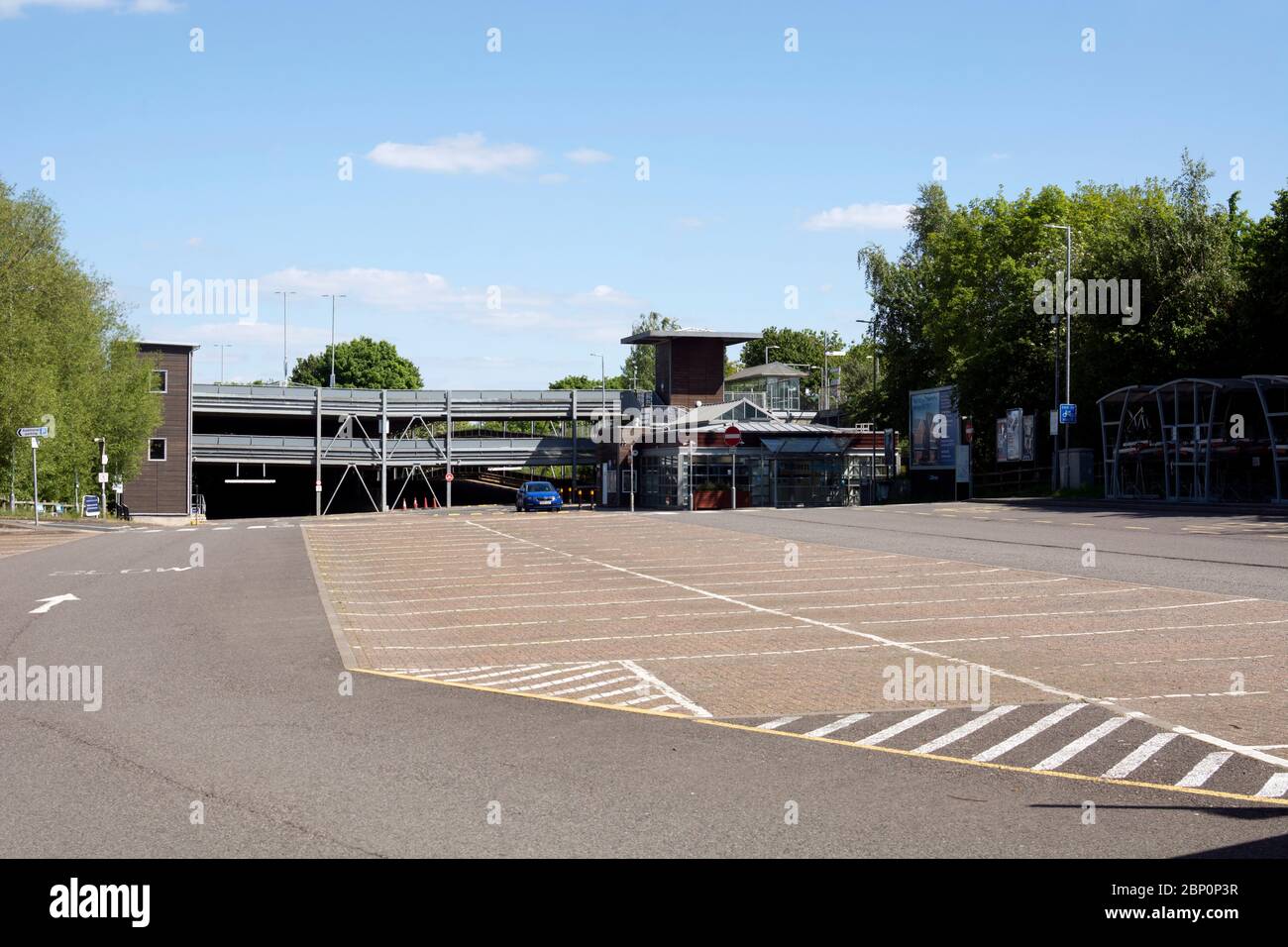 Empty car park at Warwick Parkway railway station during the Coronavirus lockdown, Warwickshire, UK. May 2020. Stock Photo