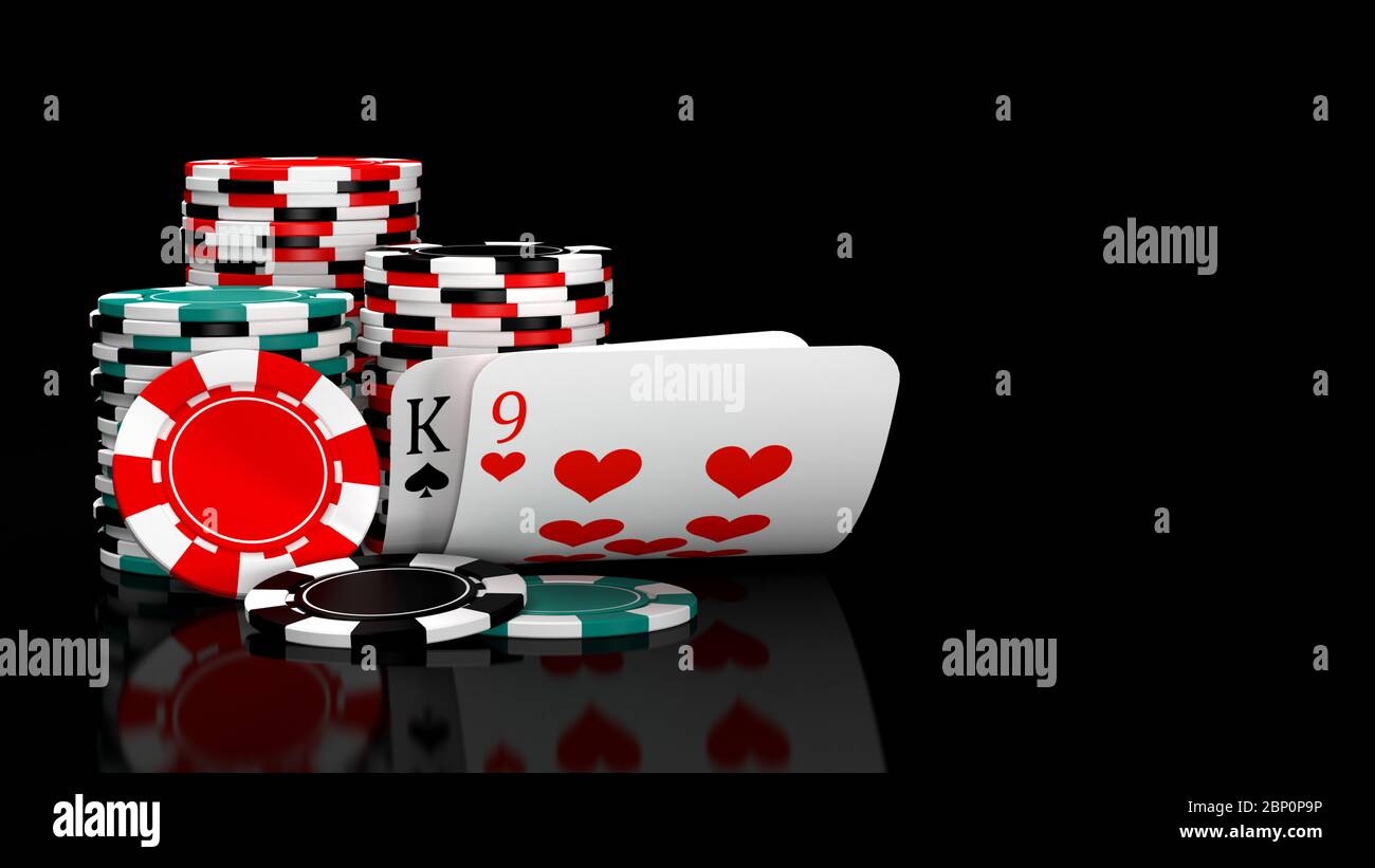 Baccarat game card combination natural 9 with casino chips Stock Photo
