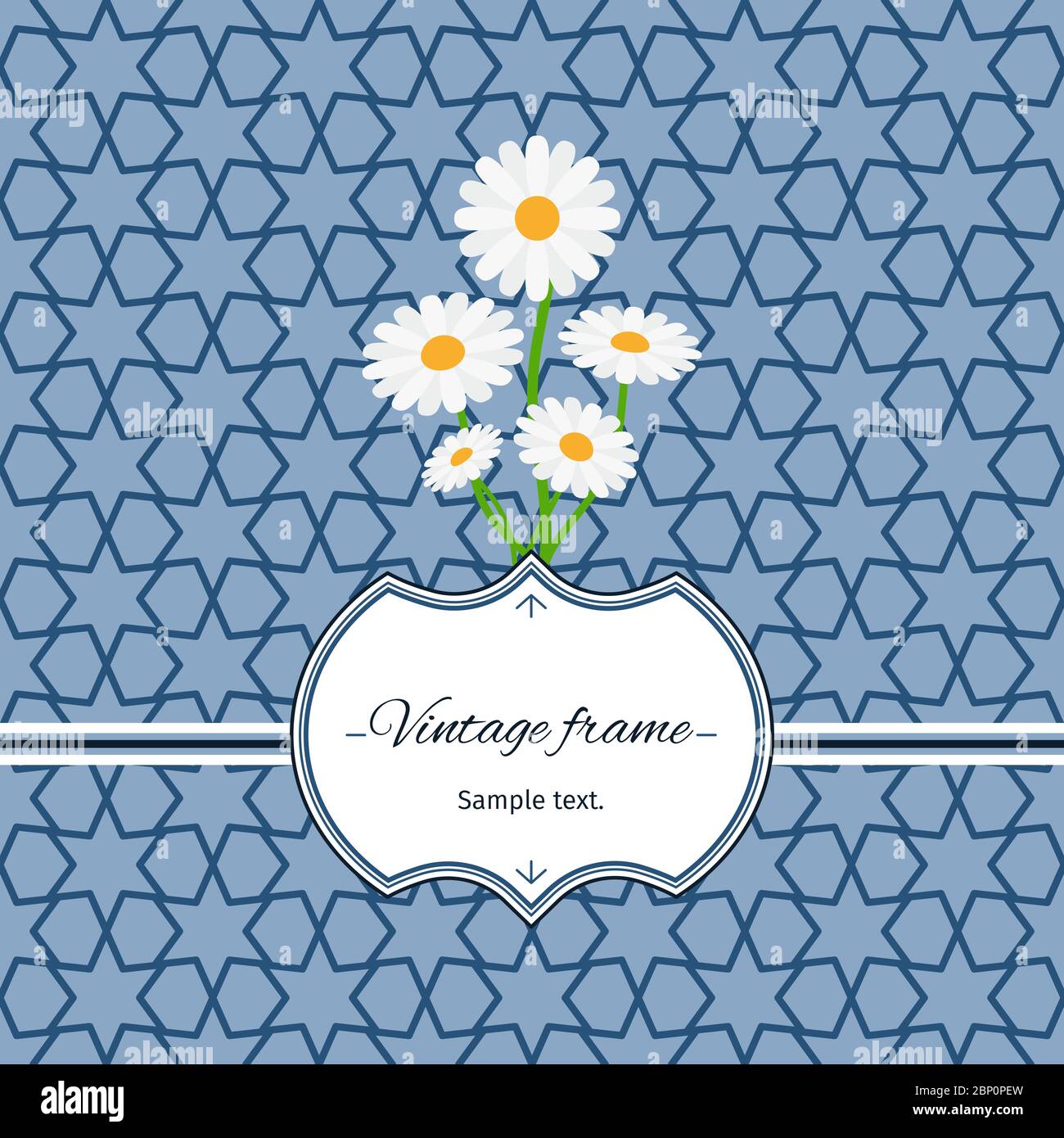 Blue seamless geometric patterns with vintage frame and flowers. Vector ...