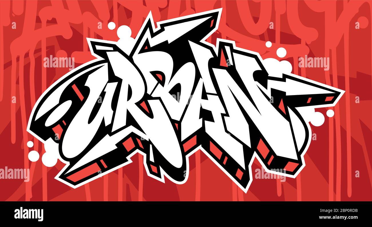 Abstract Urban Graffiti Font Lettering With A Red Background Stock