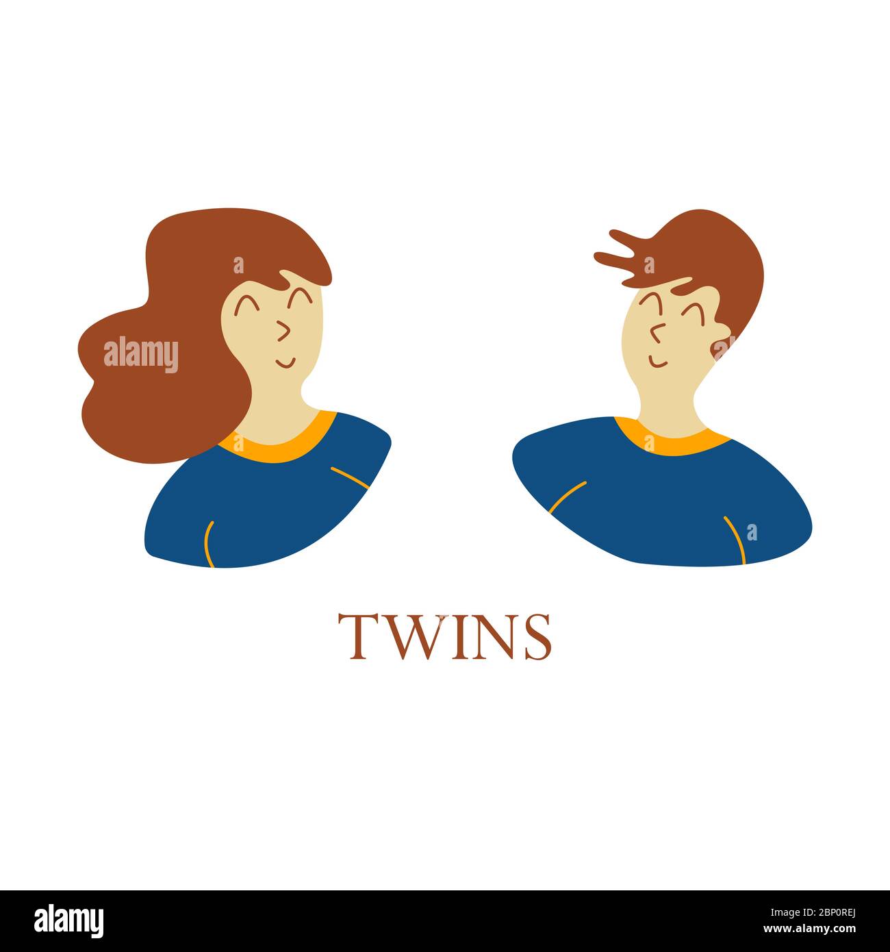 Boy And Girl Twins Siblings Resemble One Another Family Ties Flat Vector Illustration With Inscription On A White Background Stock Vector Image Art Alamy