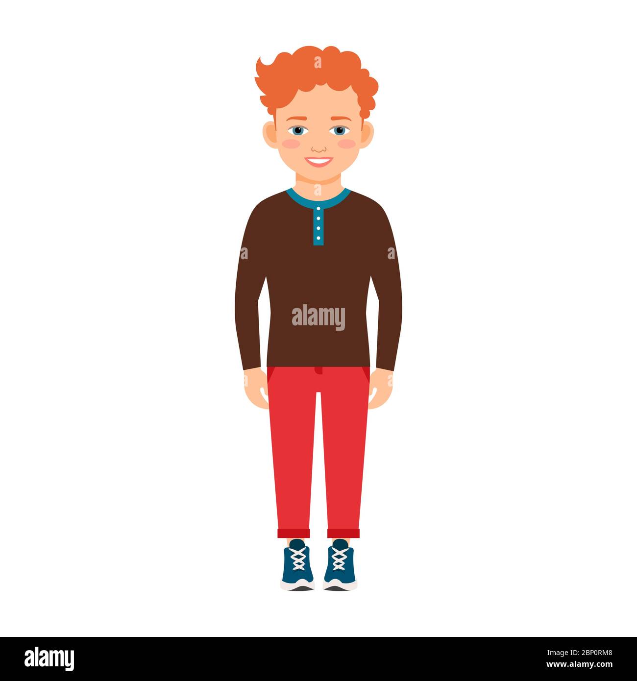 Red hair boy in a brown shirt isolated vector illustration on white background Stock Vector