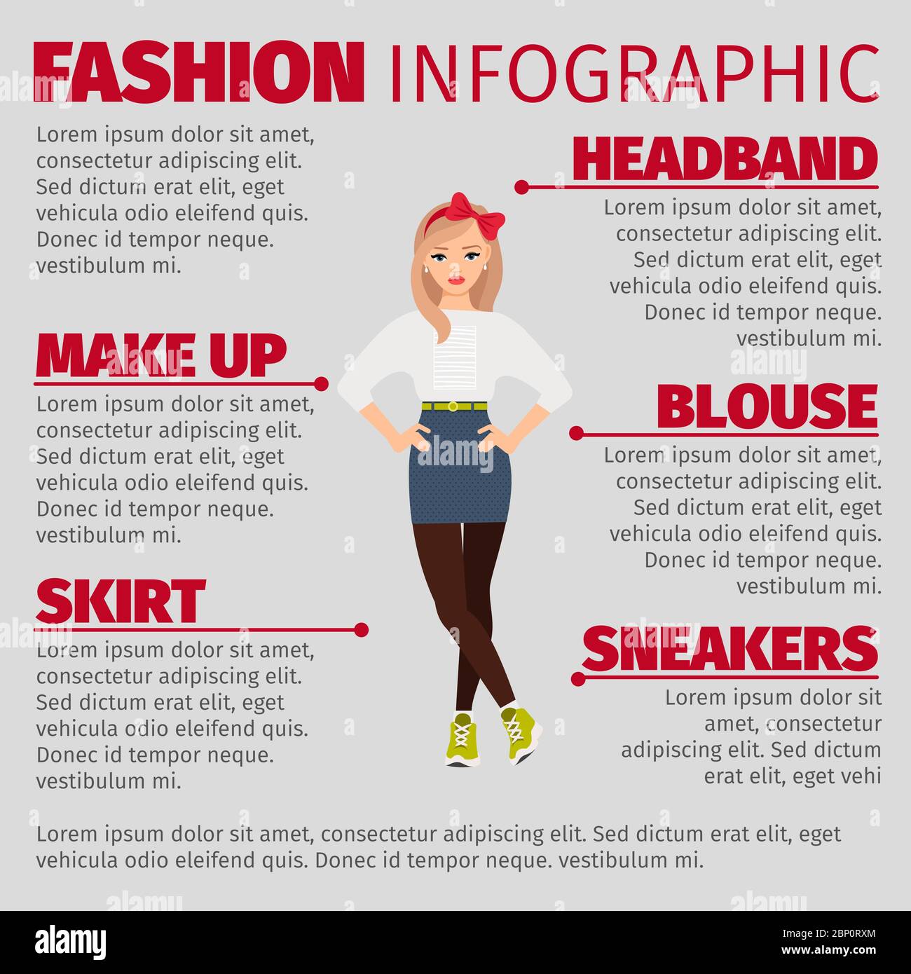Fashion infographic with girl in a casual style. Vector illustration Stock Vector