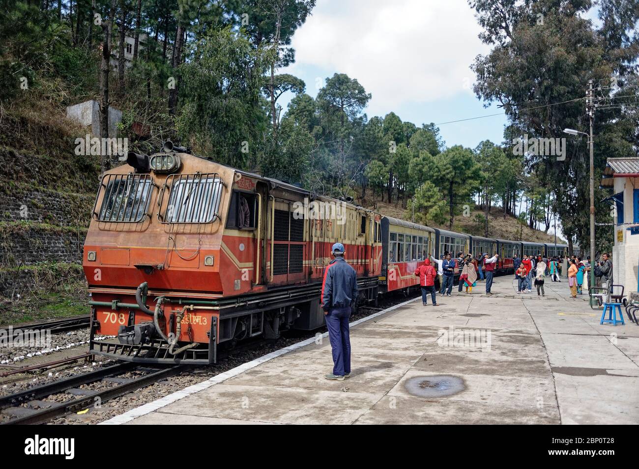 Toy train Kalka Shimla route standing on railway station of the hill