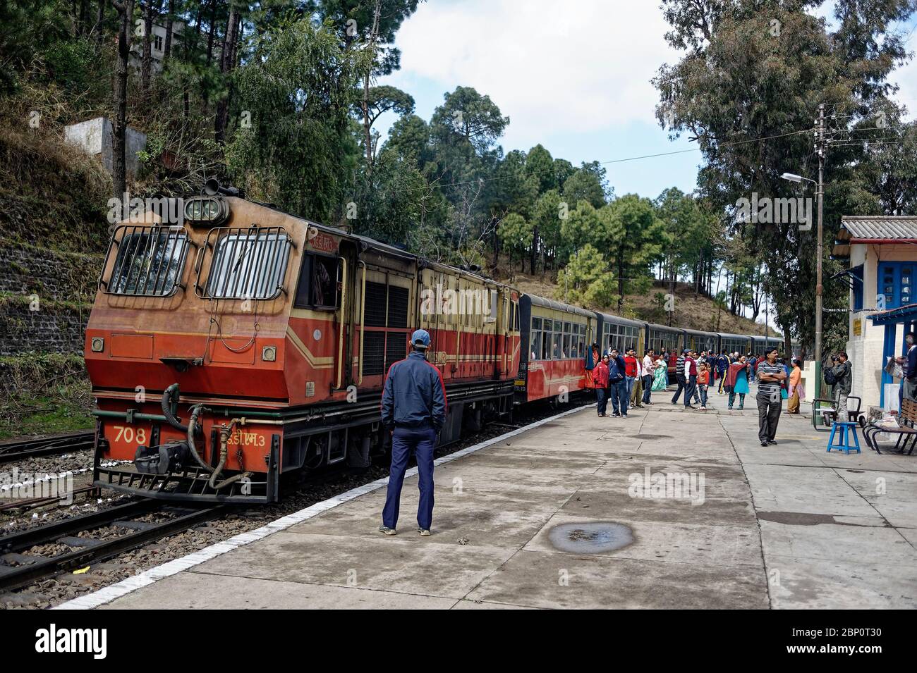Toy train Kalka Shimla route standing on railway station of the hill