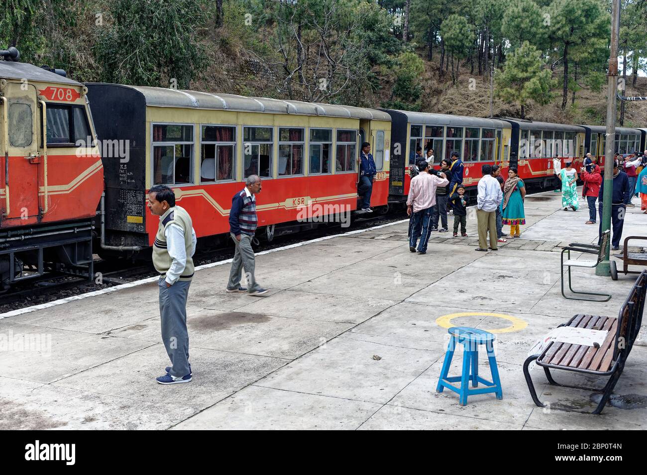 Toy train Kalka Shimla route standing on railway station of the hill