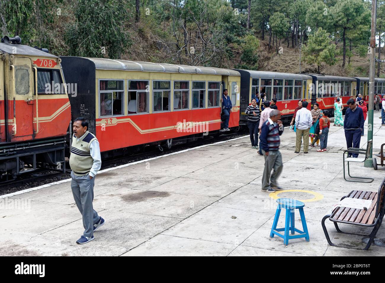 Toy train Kalka Shimla route standing on railway station of the hill