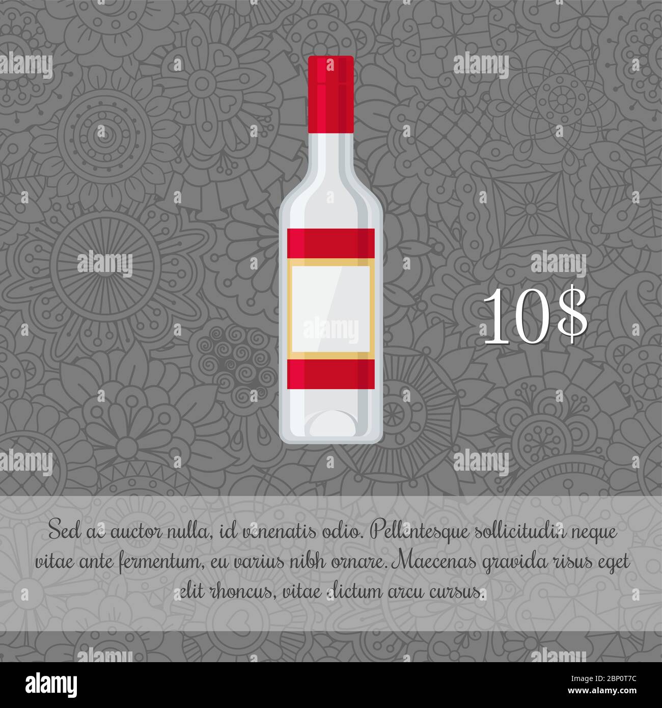 Vodka alcoholic beverage card template with price and patterned