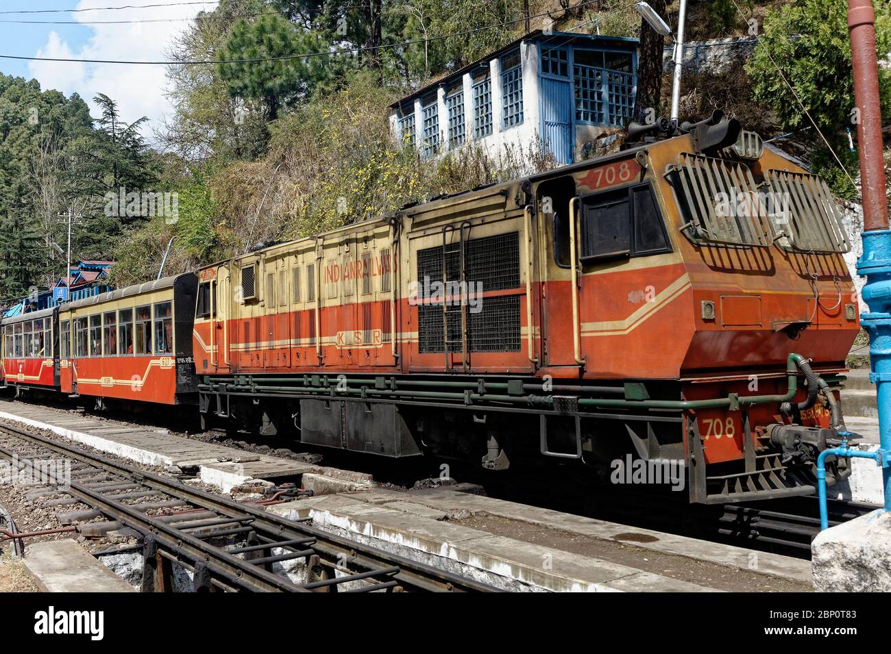Toy train Kalka Shimla route standing on railway station of the hill