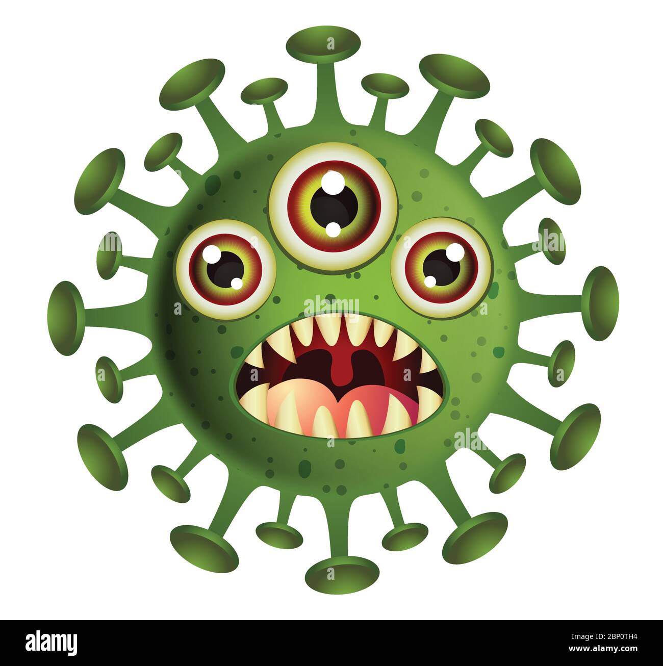 Corona Virus illustration.Green Virus cartoon on white background.Virus vector illustration. Stock Vector