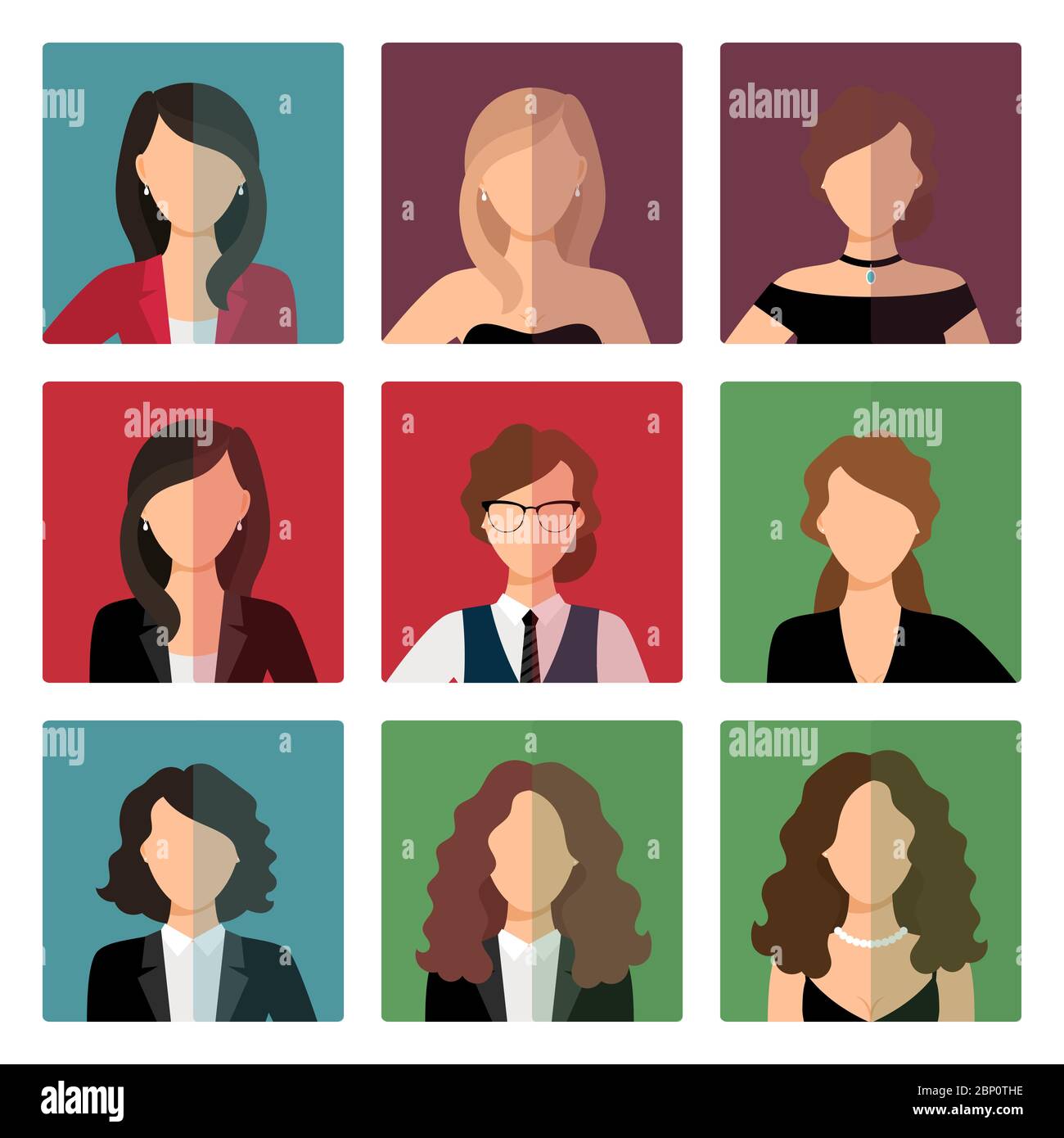 Beautiful adult women avatar icons set. Vector illustration Stock Vector