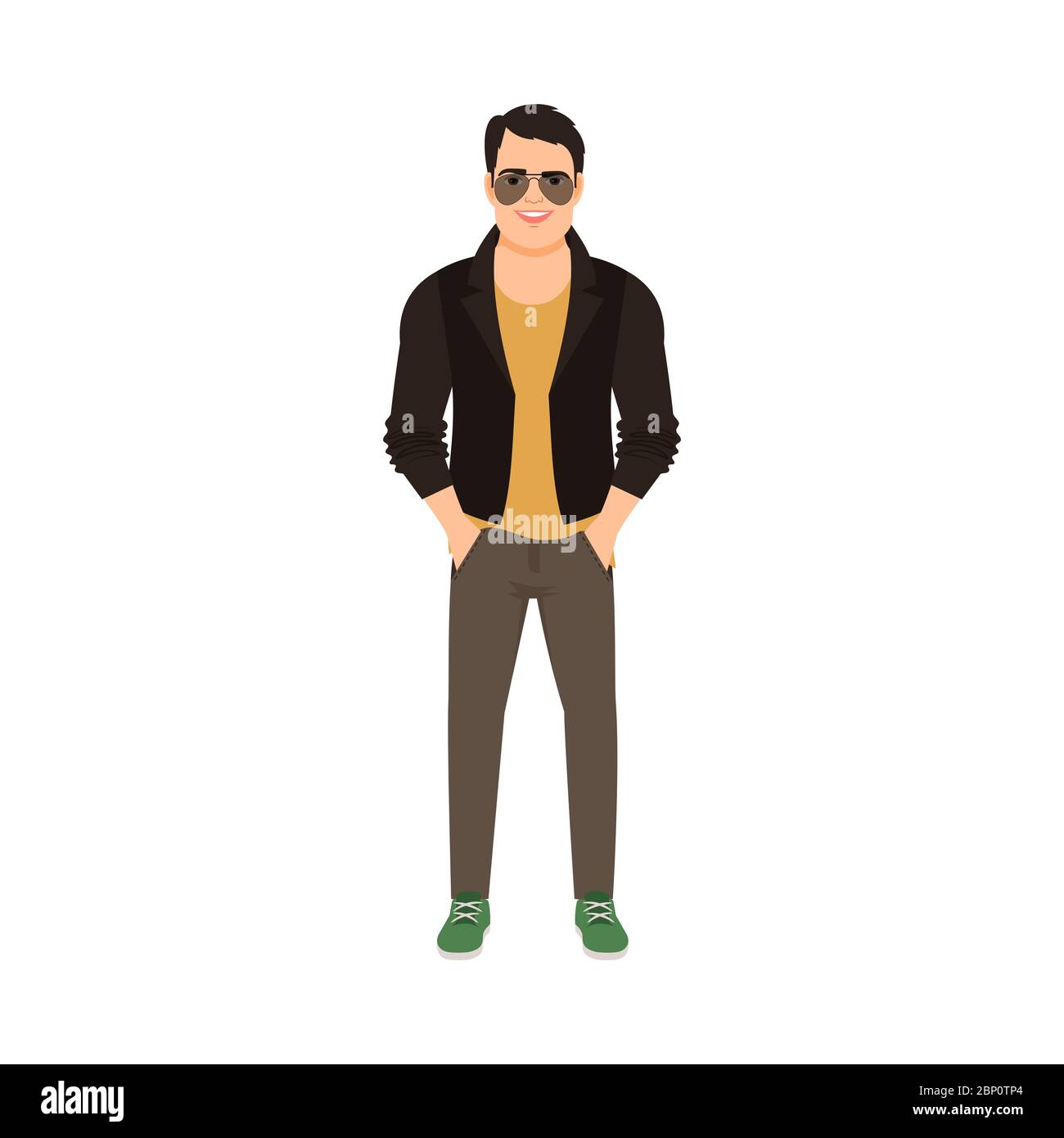 Man in leather jacket isolated vector illustration on white background Stock Vector