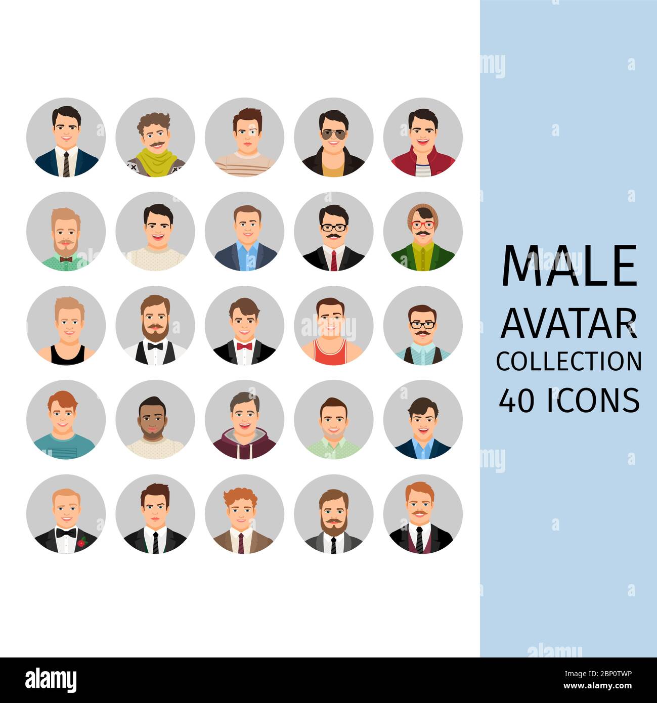 Handsome male avatar collection icons set. Vector illustration Stock Vector