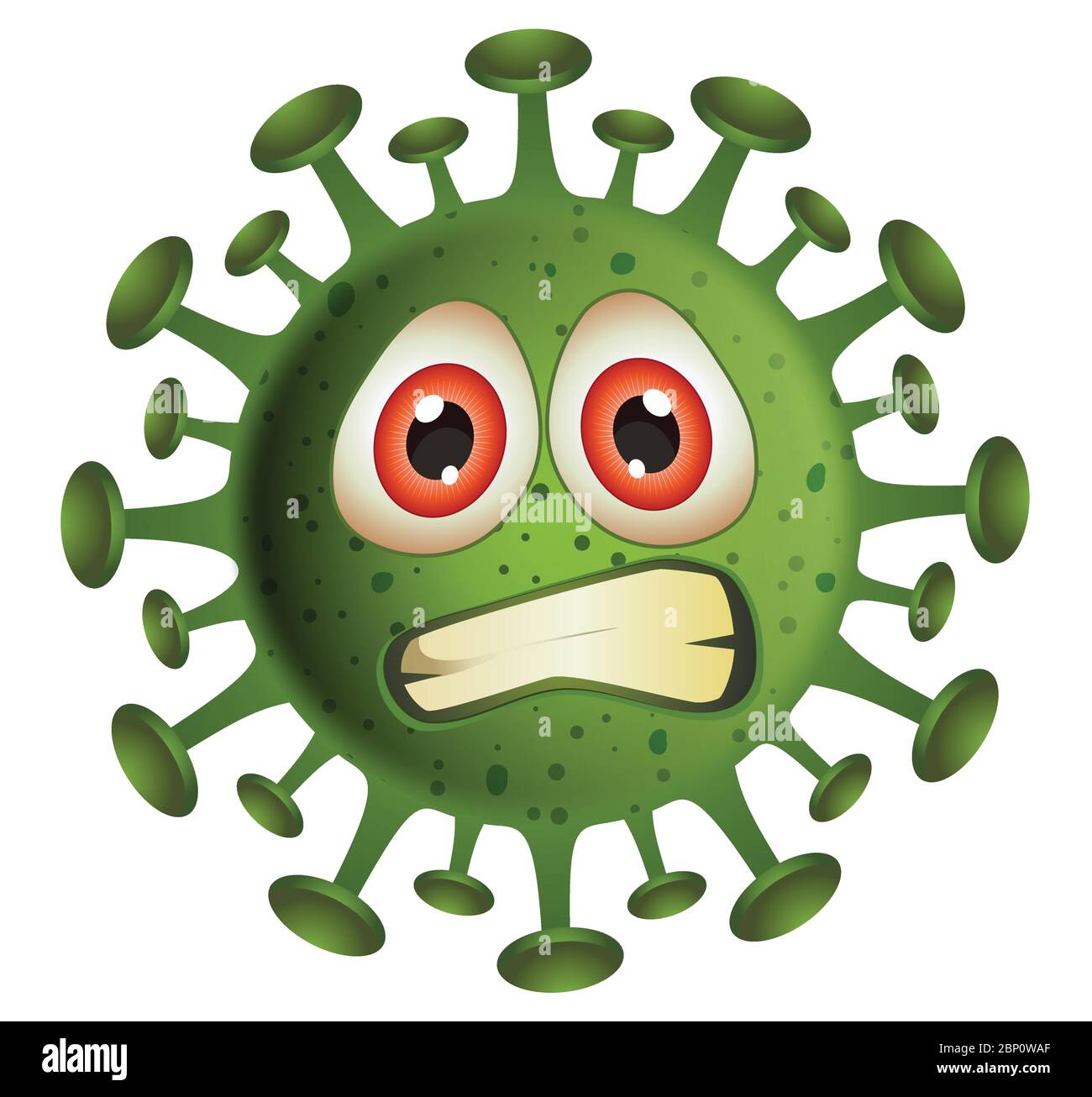 Corona Virus illustration.Green Virus cartoon on white background.Virus vector illustration. Stock Vector