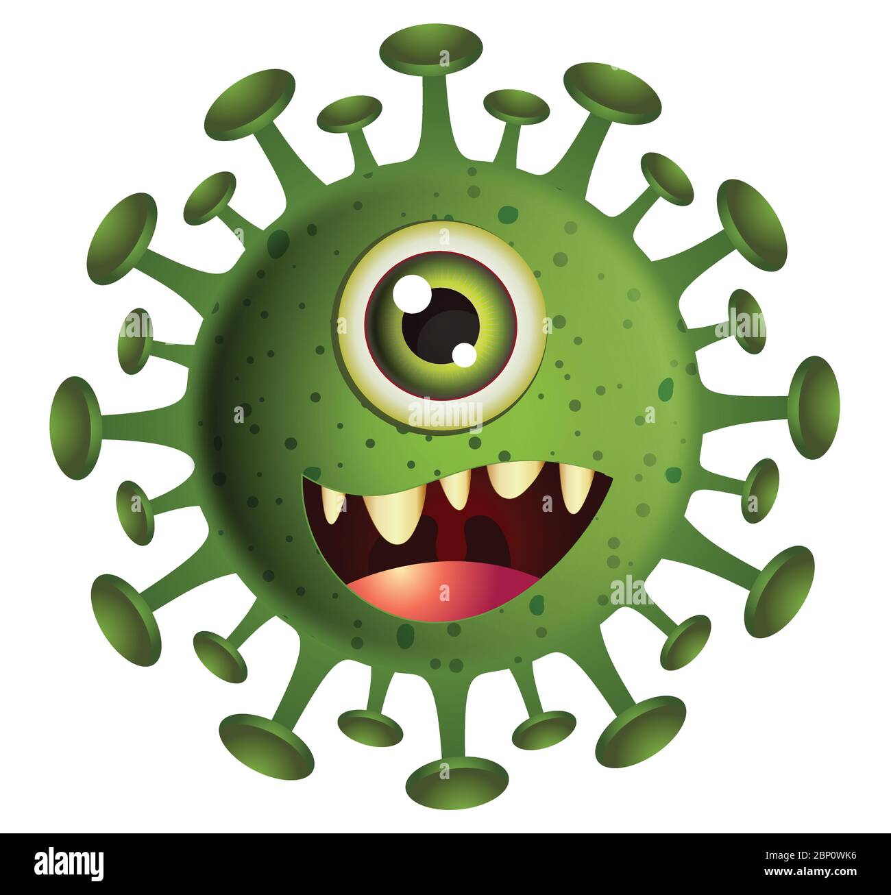 Corona Virus illustration. Green Virus cartoon on white background.Virus vector illustration. Stock Vector