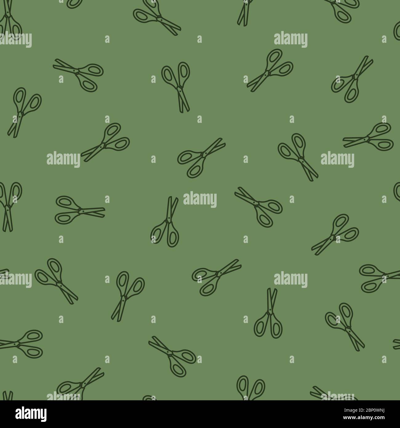 Sewing pattern with outline scissors on green background. Vector illustration Stock Vector