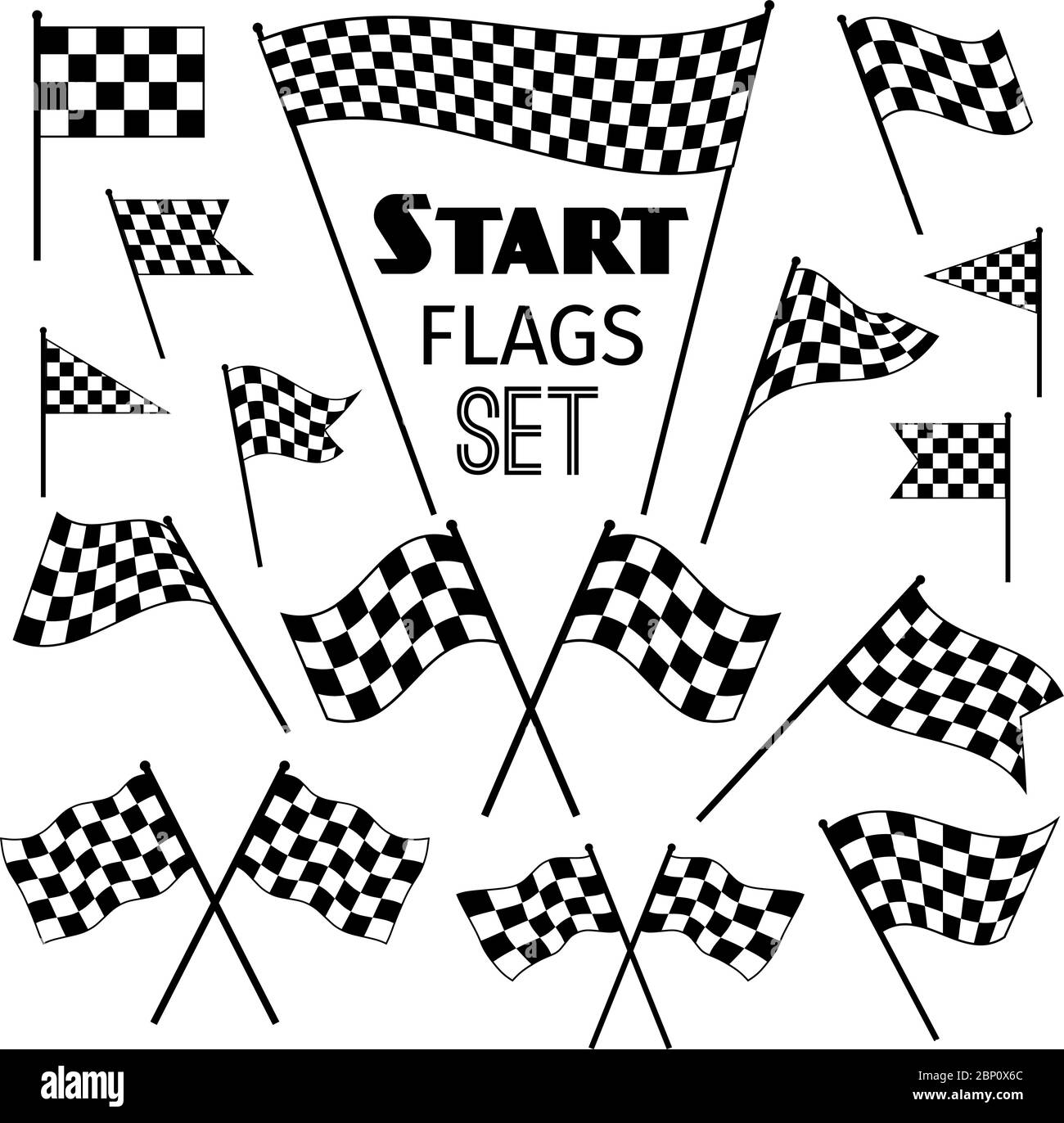 Checkered flag icons isolated on white background. Waving and crossed vector racing flags Stock Vector