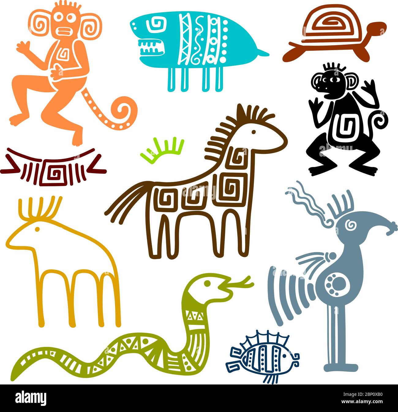 Aztec and maya ancient animal symbols isolated on white background. Inca  indians culture patterns vector illustration Stock Vector Image & Art -  Alamy
