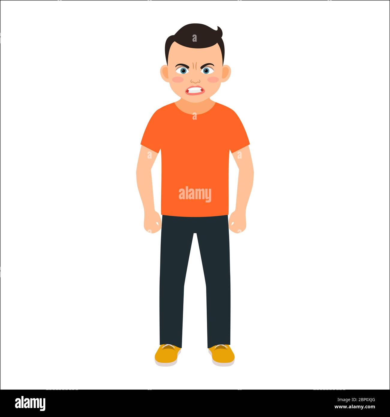 Angry boy in spring clothes isolated vector illustration on white background Stock Vector