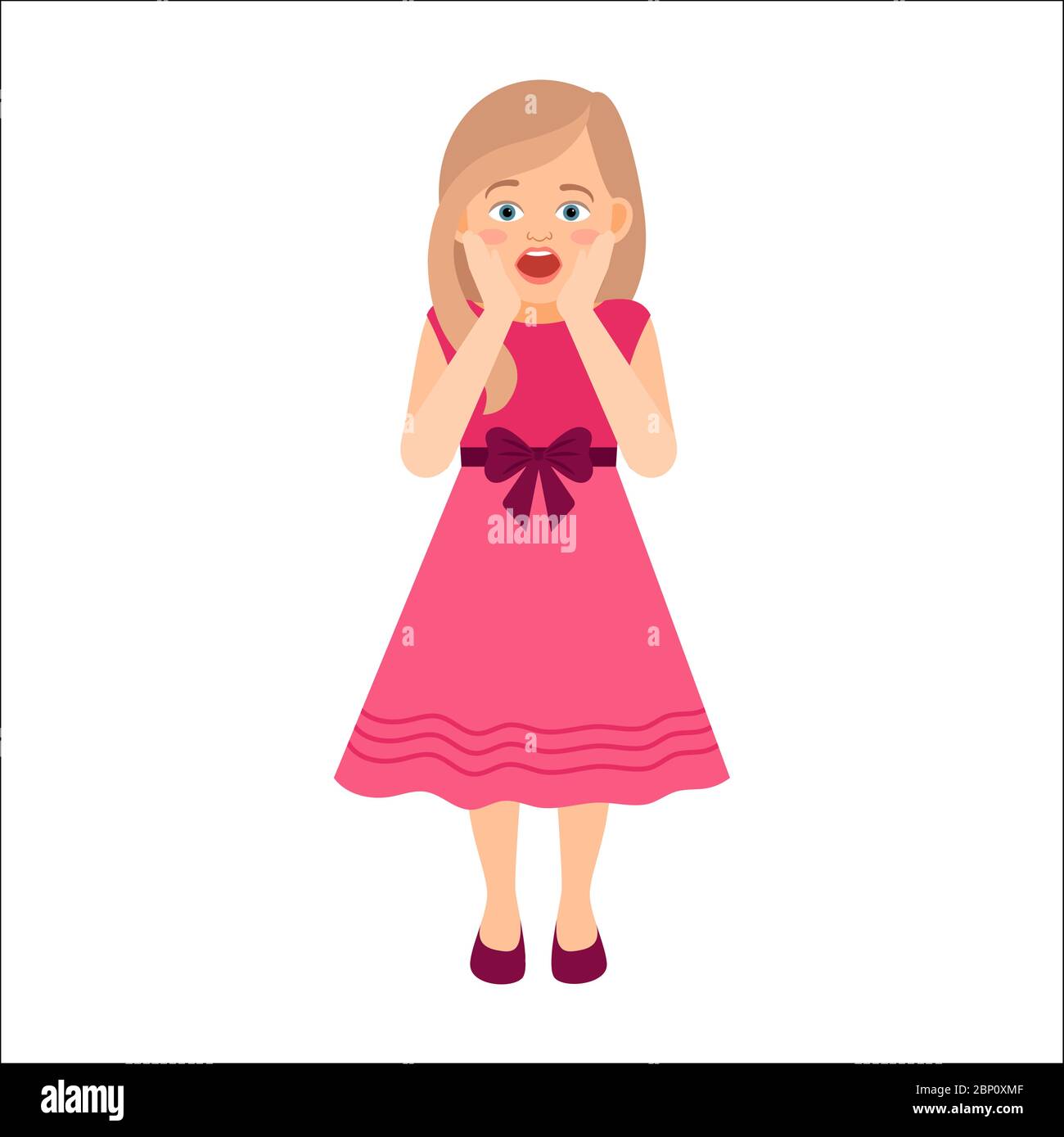 Pink Scared Scared girl in pink dress isolated vector illustration on white ...