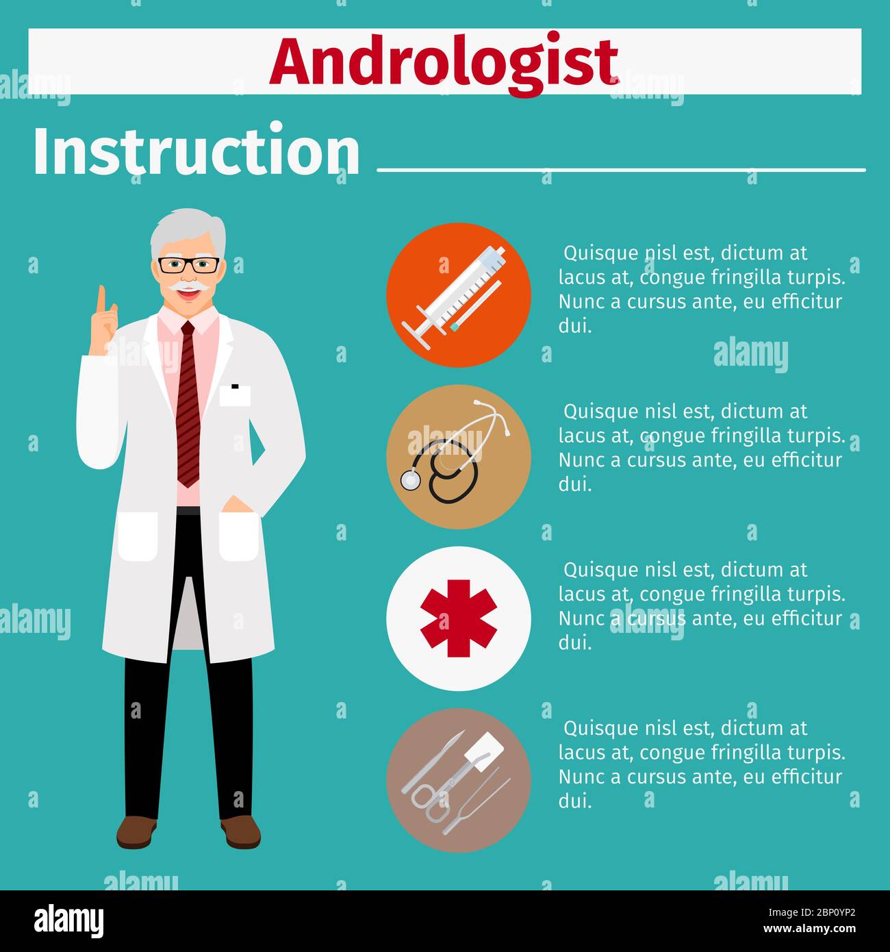 Medical equipment instruction manuals with icons for andrologist. Vector illustration Stock Vector