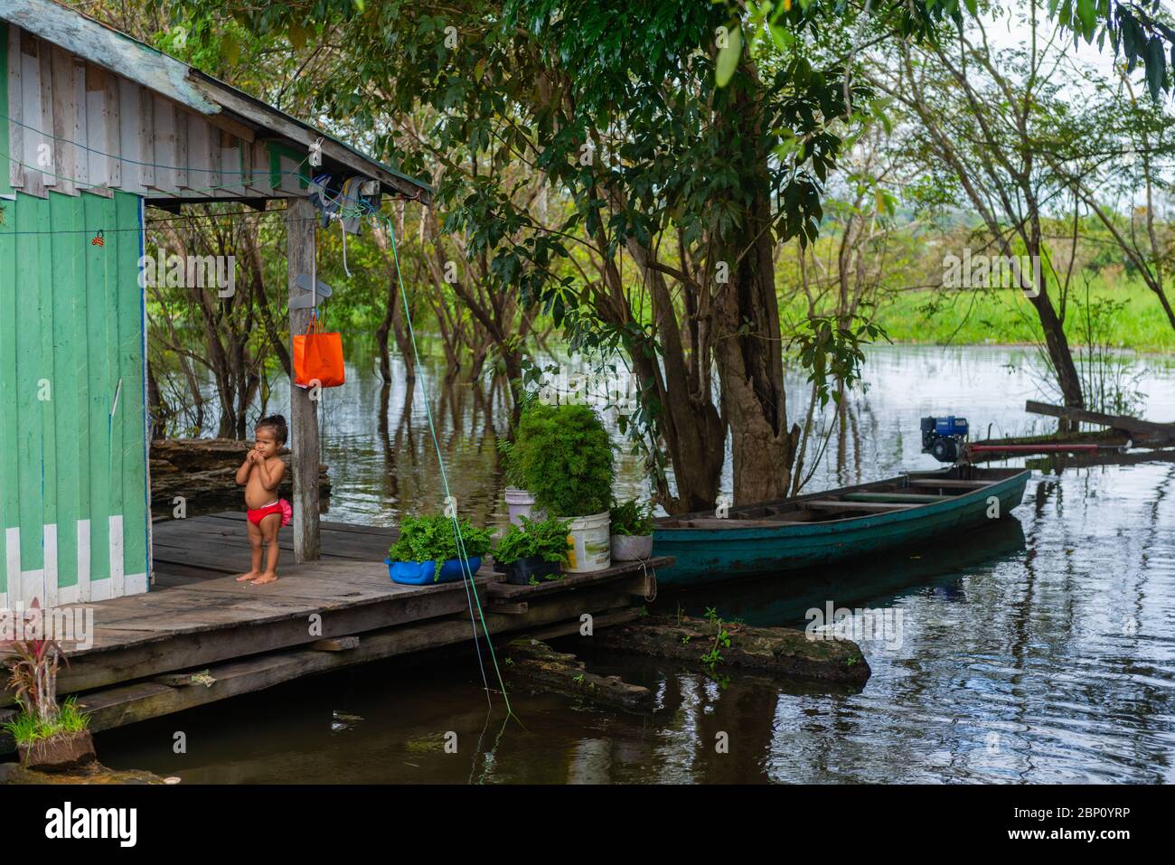 Living on floating houses on the Amazonas River near Manaus, The Amazon, Brazil, Latin Amerika Stock Photo