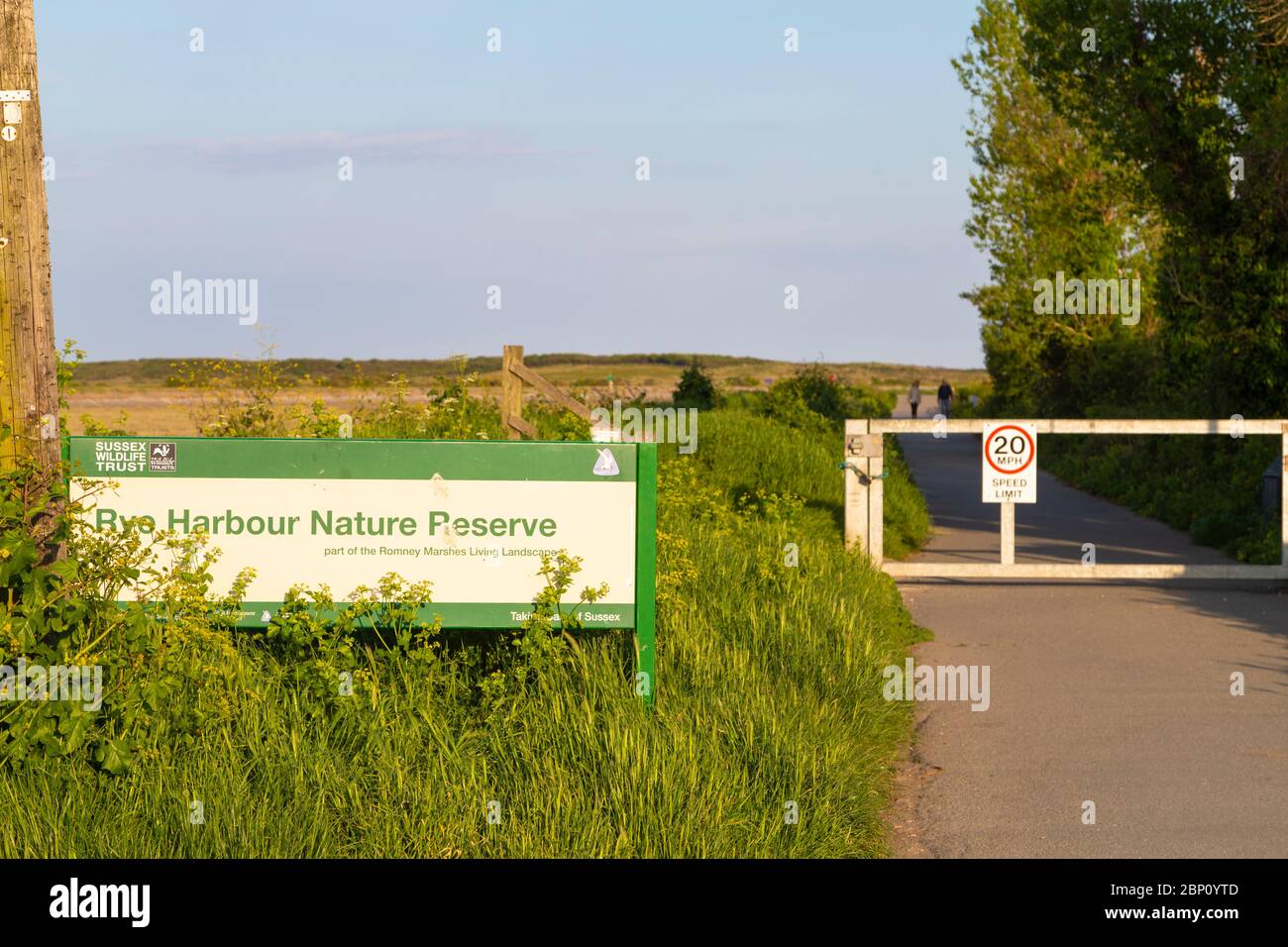 Rye harbour nature reserve path, east sussex, uk Stock Photo
